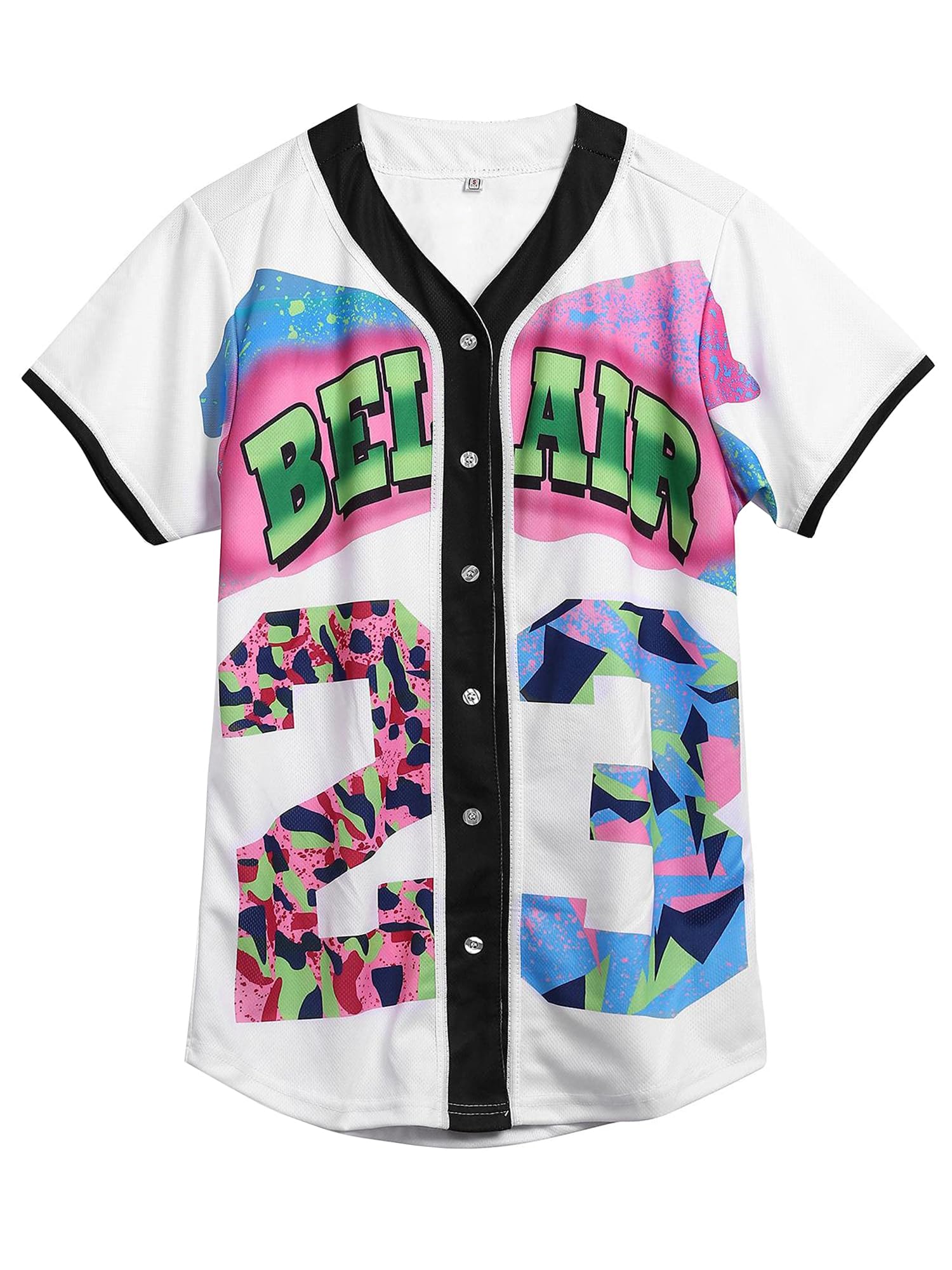 Amzdest 90s Clothing for Women,Unisex Hip Hop Outfit for Party,Bel Air Baseball Jersey,Short Sleeve Button Down Shirt