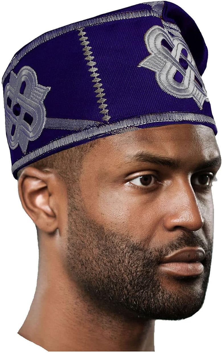 Royal-Blue and Silver Embroidered African Hand woven Aso Oke Hat