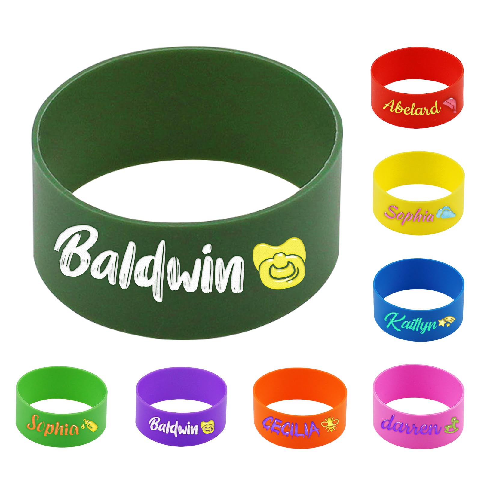 6 Pcs Personalised Water Bottle Name Bands, Printable Name Daycare Labels, Reusable Bottle Labels Silicone Daycare Essentials Washable Sippy Cup Strap ā image 1