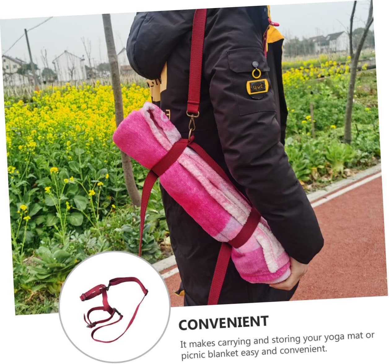 Totority Elastic Blanket Binding Strap for Easy Carrying Yoga Mat Carrying Strap for Outdoor Activities and Travel Red Picnic Blanket Sling