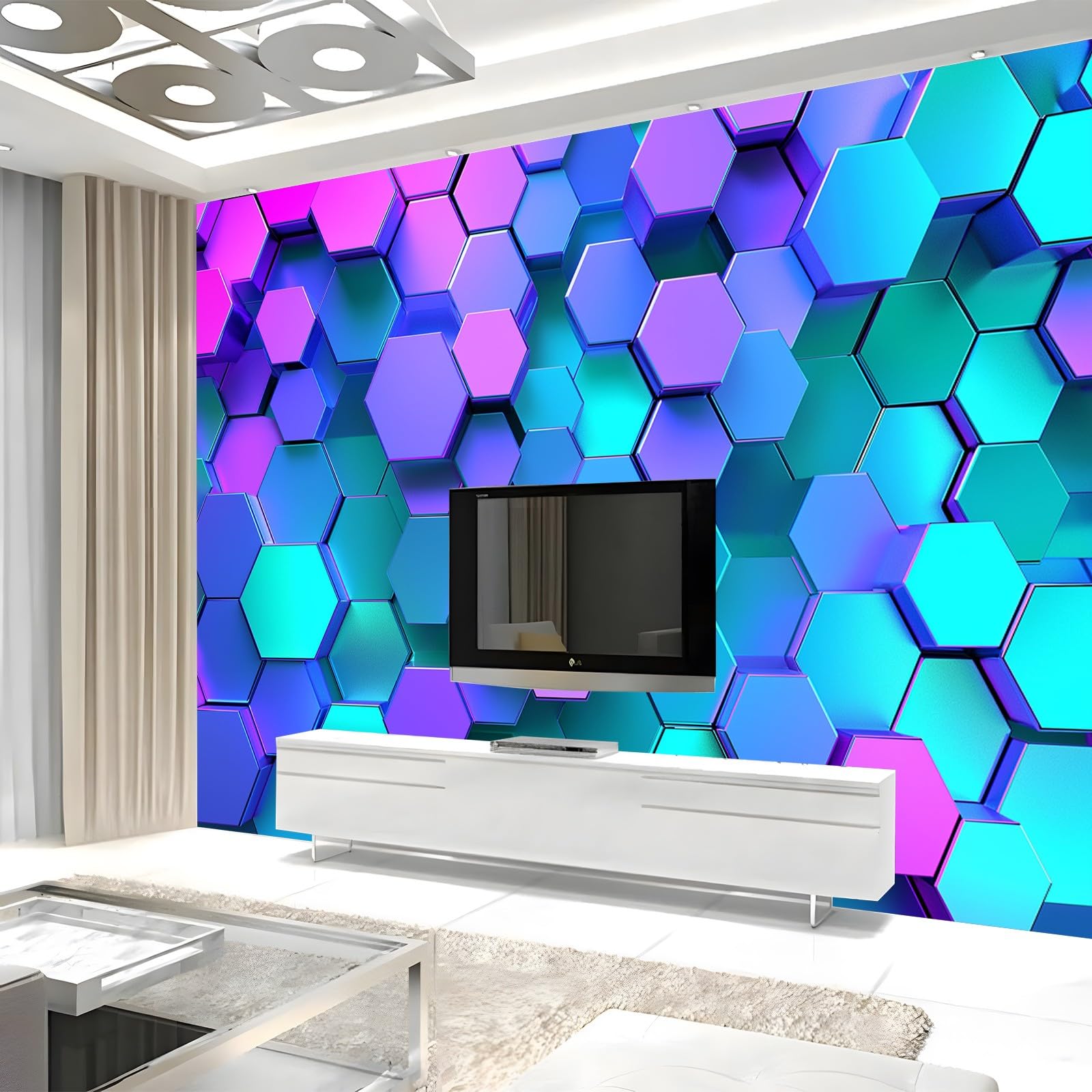 Tapeta niebieski i fioletowy gradient geometryczny plaster miodu 250 x 175 cm zdjęcie plakat mural tapeta, DIY sztuka ścienna mural wodoodporne tapety ścienne, do salonu sypialni przedszkola tło