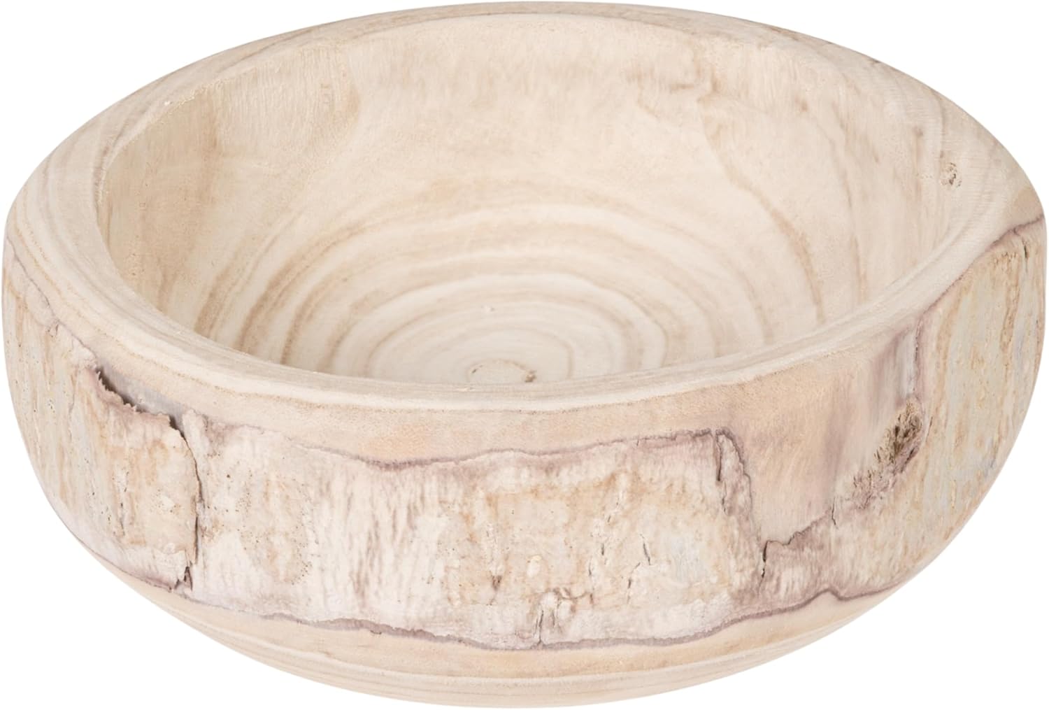 Bloomingville Decorative Hand-Carved Paulownia Wood Bowl, Whitewashed, 10.5 in Diameter, 4.25 in Tall