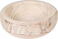 Bloomingville Hand-Carved Paulownia Wood Bowl, Whitewashed Decorative Vase, 10.5" Diameter - Rustic Plant Pot Accent