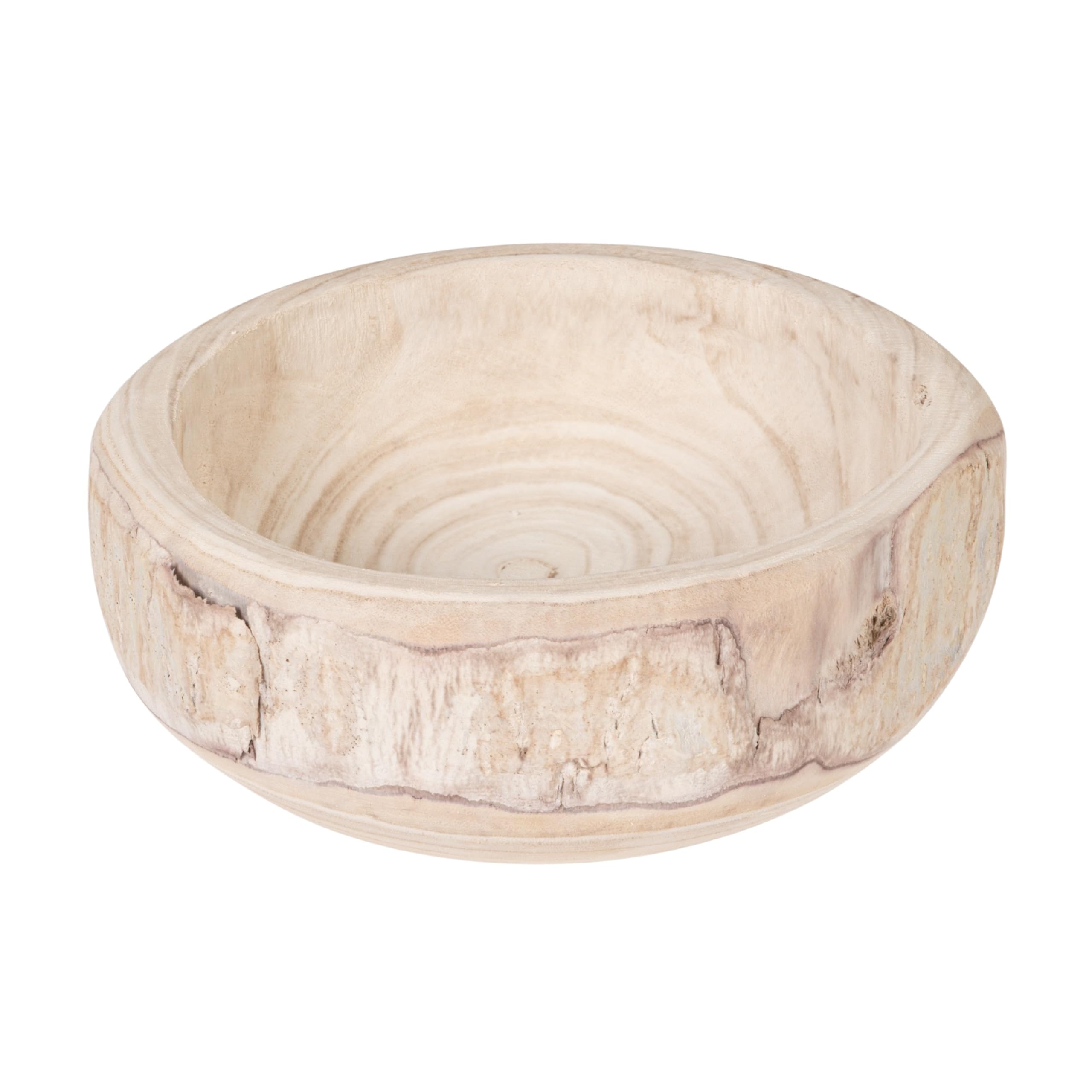 Bloomingville Decorative Hand-Carved Paulownia Wood Bowl, Whitewashed, 10.5 in Diameter, 4.25 in Tall
