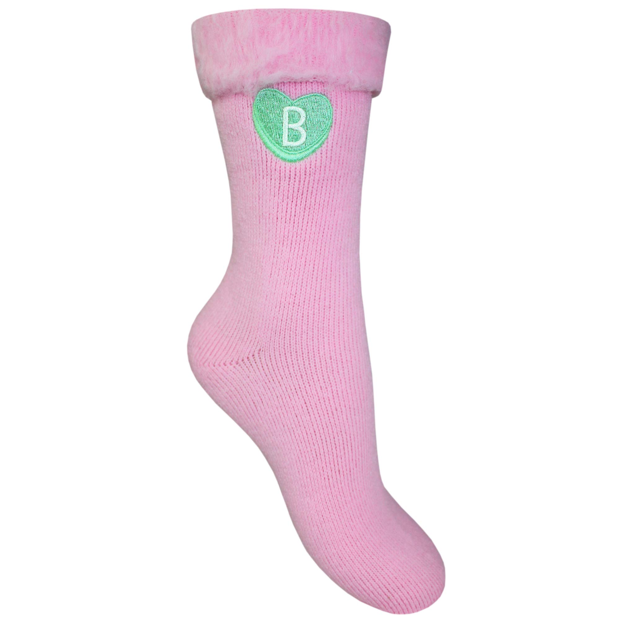 Teddyts Women's Candy Pink Personalised Love Hearts Monogram Super Soft Thermal Bed Sock (Candy Pink)