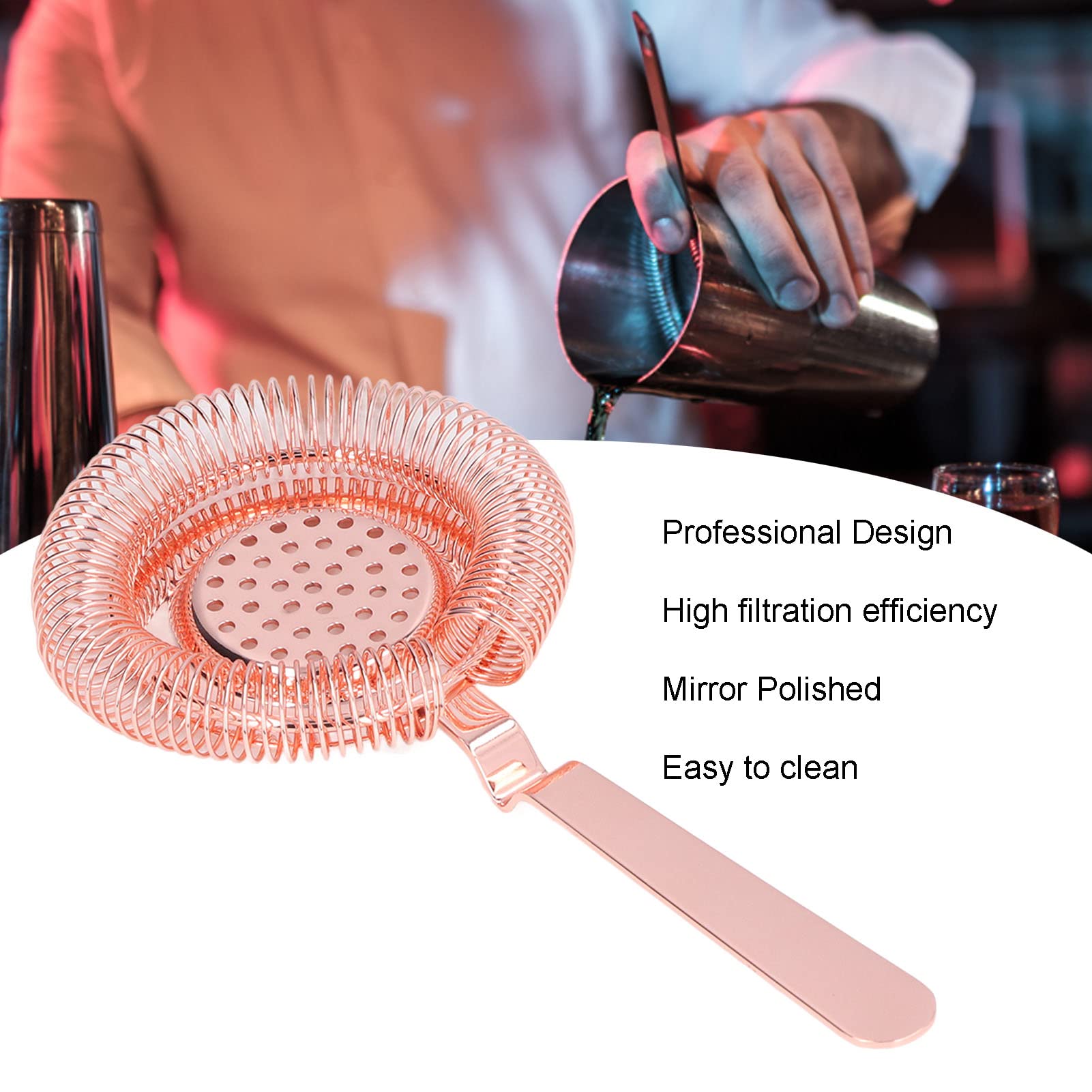 QANYEGN Stainless Steel Cocktail Strainer, Multifctional Strainer, Fine Filte Tools for tending, Restaur, and Party(Rose ld)