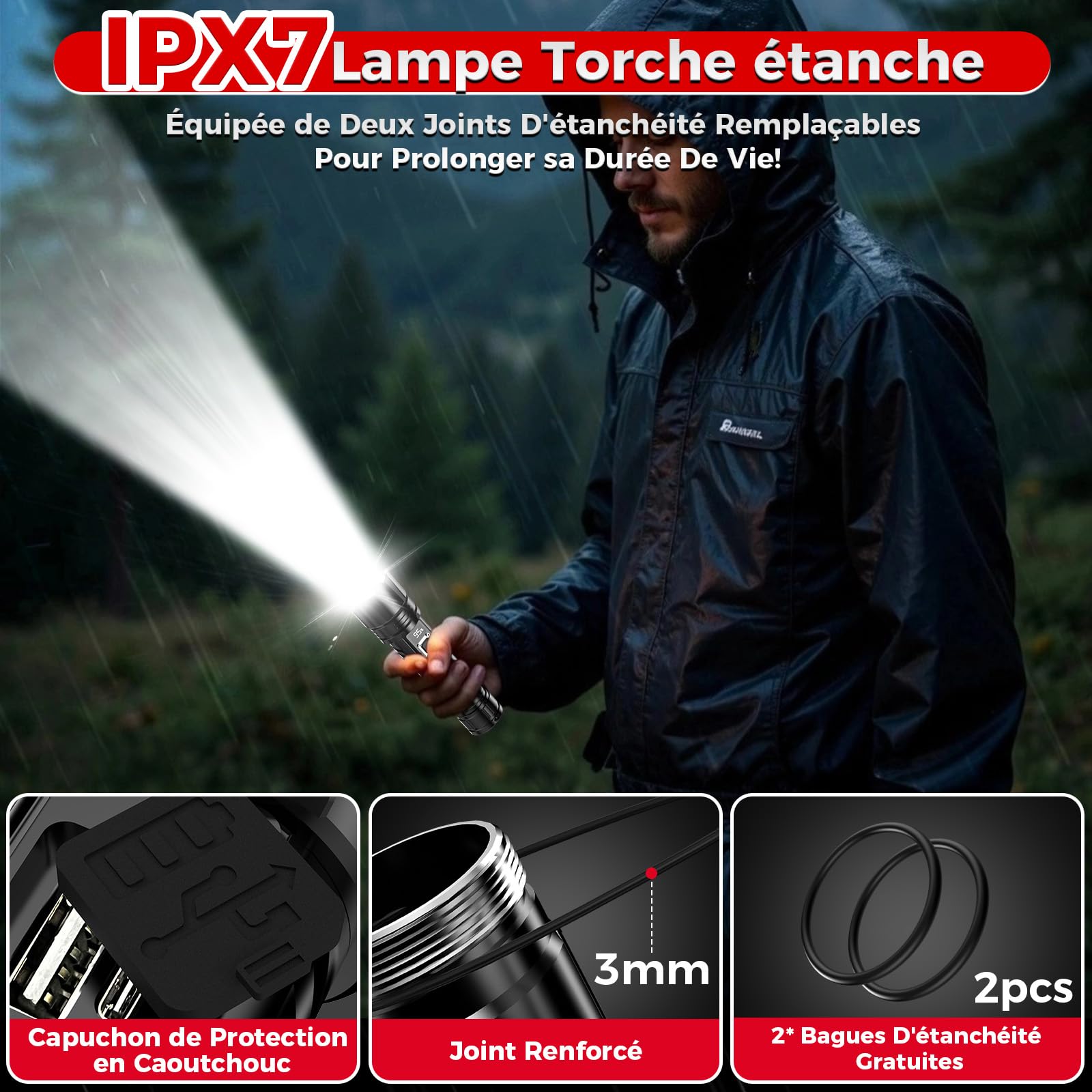 Shadowhawk Lampe Torche Led Ultra Puissante 24H Éclairag | Militaire 1000000 Lumens Rechargeable Lampe de Poche (2X 5000mAh), Flashlight Longue Portée pour Camping/Randonnée, avec LCD Display