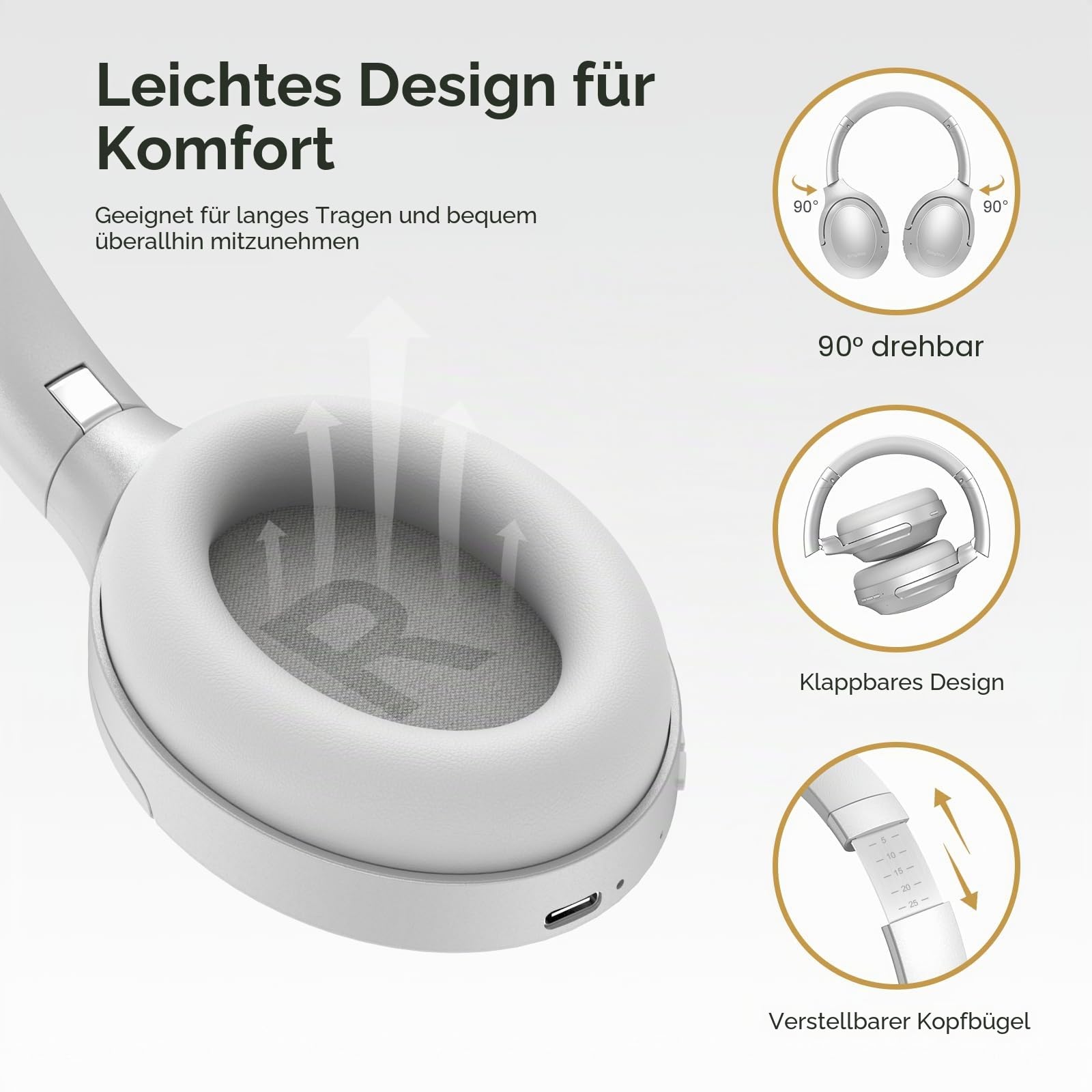 Srhythm NiceComfort 45 Active Noise Cancelling Headphone, drahtlose Bluetooth-Kopfhörer mit Transparenzmodus, 33 Stunden Akkulaufzeit