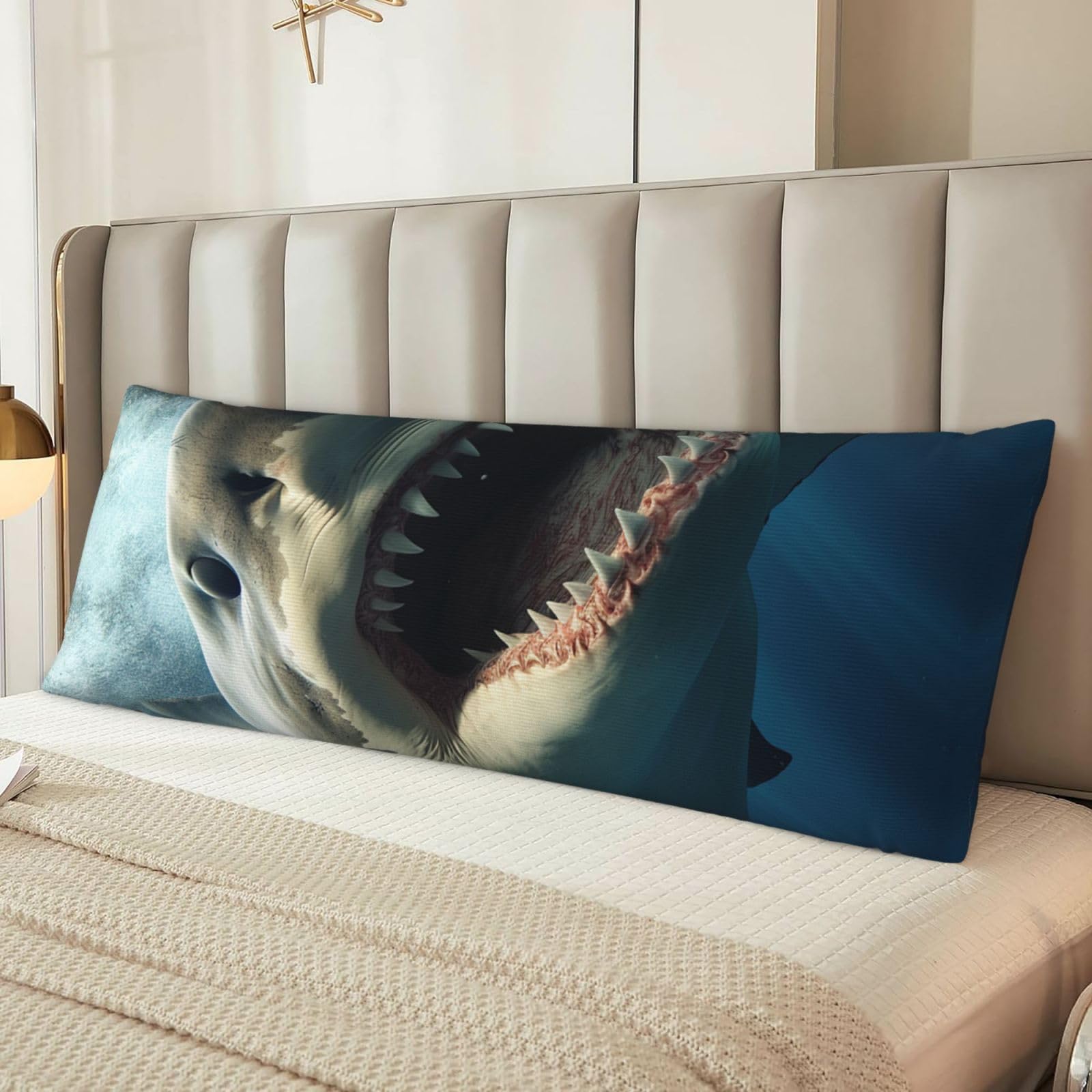 Shark Mouth Body Pillow Case Cover, Microfiber Long Pillow Cases, Ultra Soft and Cozy Plush Body Pillowcase Decorative Long Bed Pillow Cover for Sleeping 20x54 Inches
