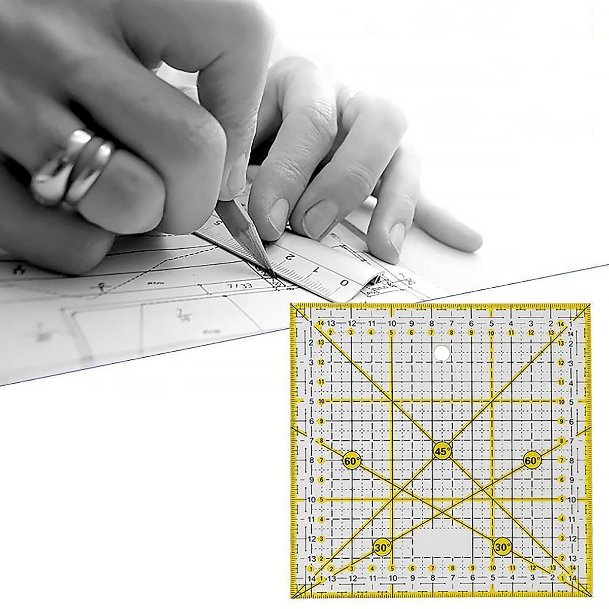 Drapery Table Ruler Quilting Ruler - Square Transparent Acrylic Non-Slip Fabric Cutting ...