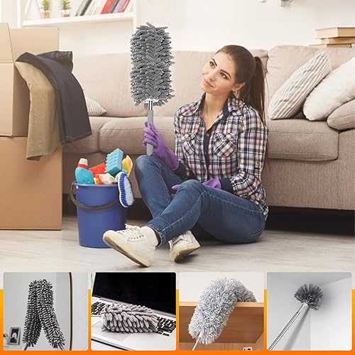 Miniatura 5 de Plumero de microfibra, 7 plumeros extensibles y flexibles con poste de extensión de 16 a 83 pulgadas, plumeros lavables, limpiador de cepillo de