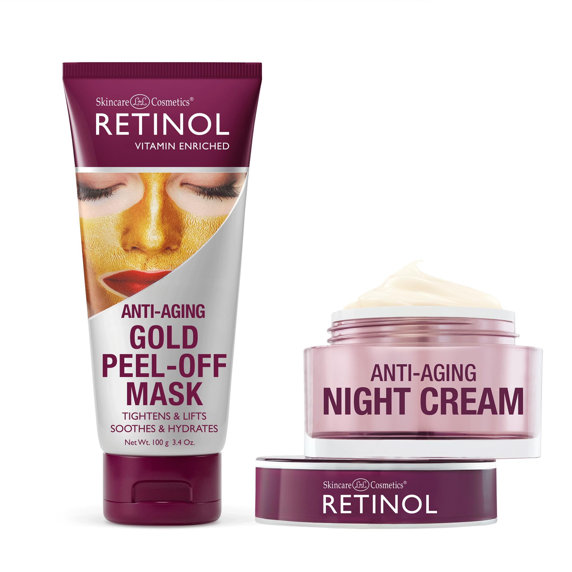 Retinol Gold Peel-Off Mask - Tightens, Lifts, Soothes & Hydrates Skin Night Cream – Works While You Sleep to Restore and Reduce Fine Lines and Wrinkles