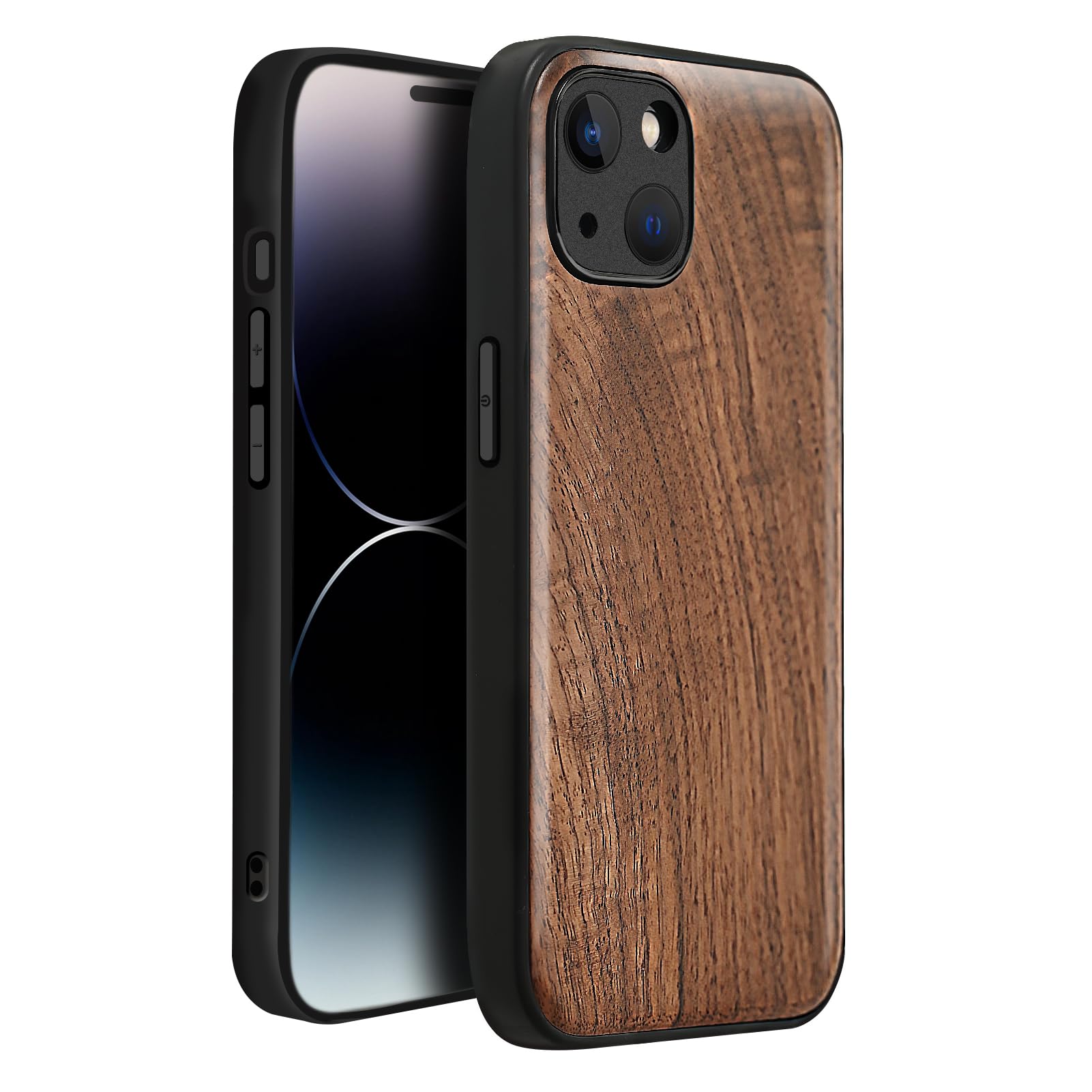 ZJLCompatible with iPhone 14 Case, Wood Case, Natural Walnut Cover, [Yellowing Resistant] Wooden Shockproof Phone Cases for Apple iPhone 14,6.1 Inch (Walnut, 14)