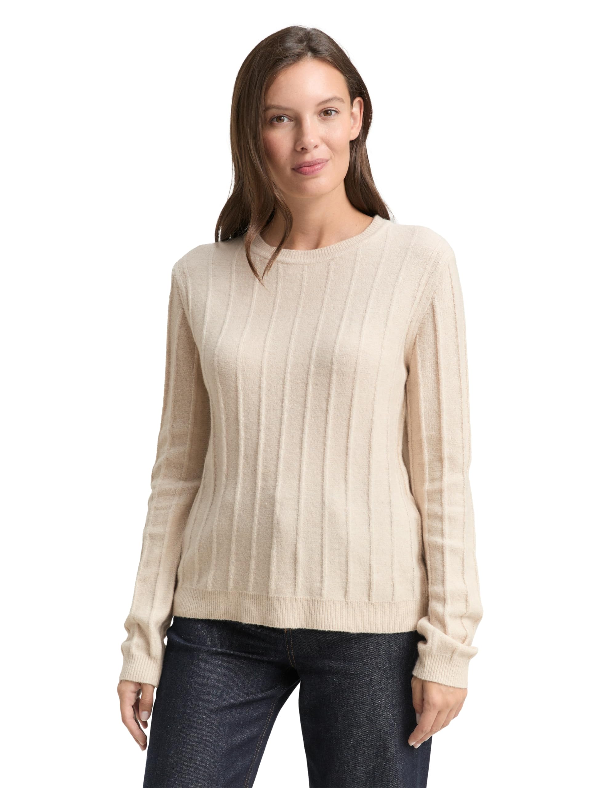TOM TAILOR Damen Rib Strickpullover mit Wollanteil