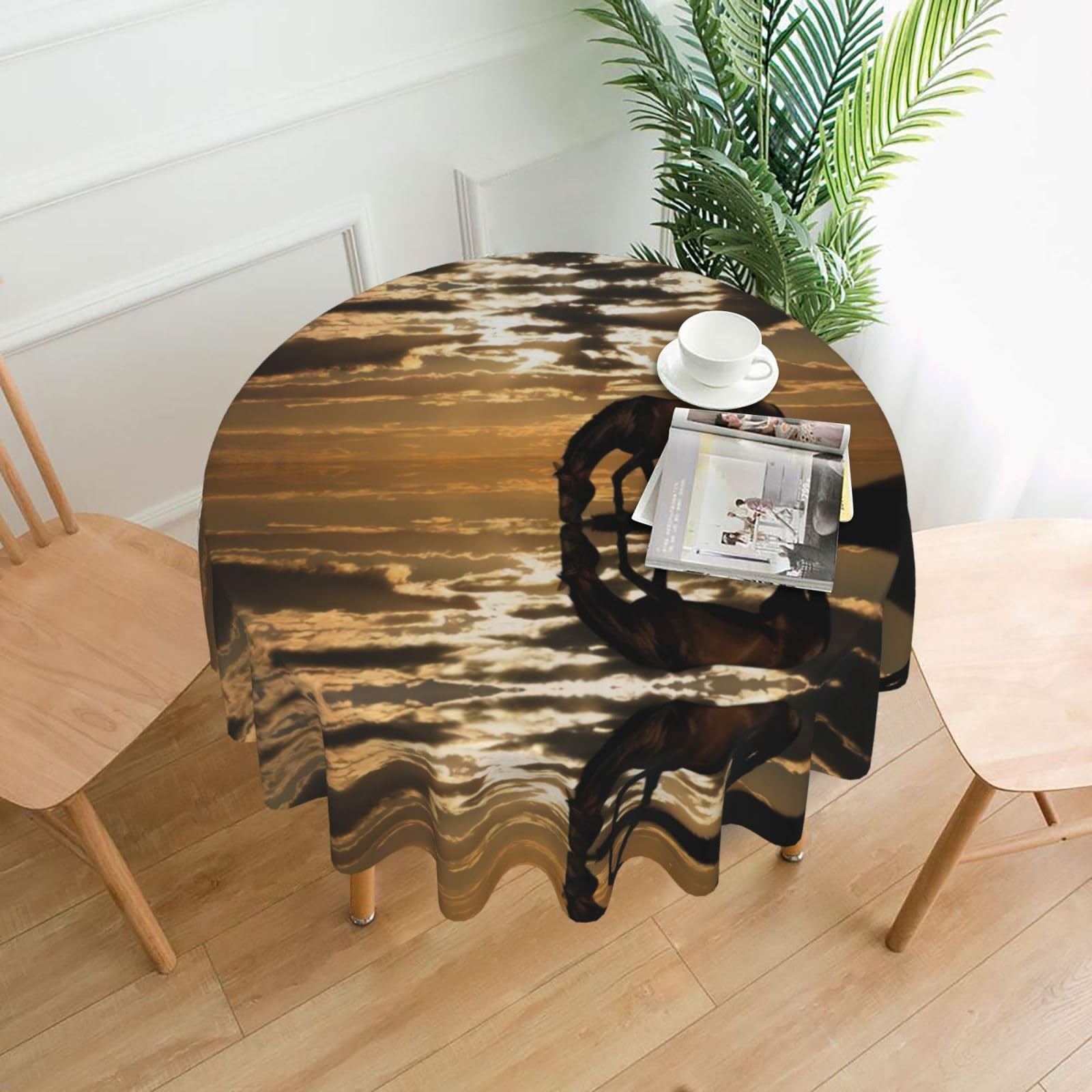 WHJSSF Horse Nature Prints Round Decorative Table Throw 60 Inch – Waterproof Table Cover for Dining, Coffee Tables, and Outdoor Events