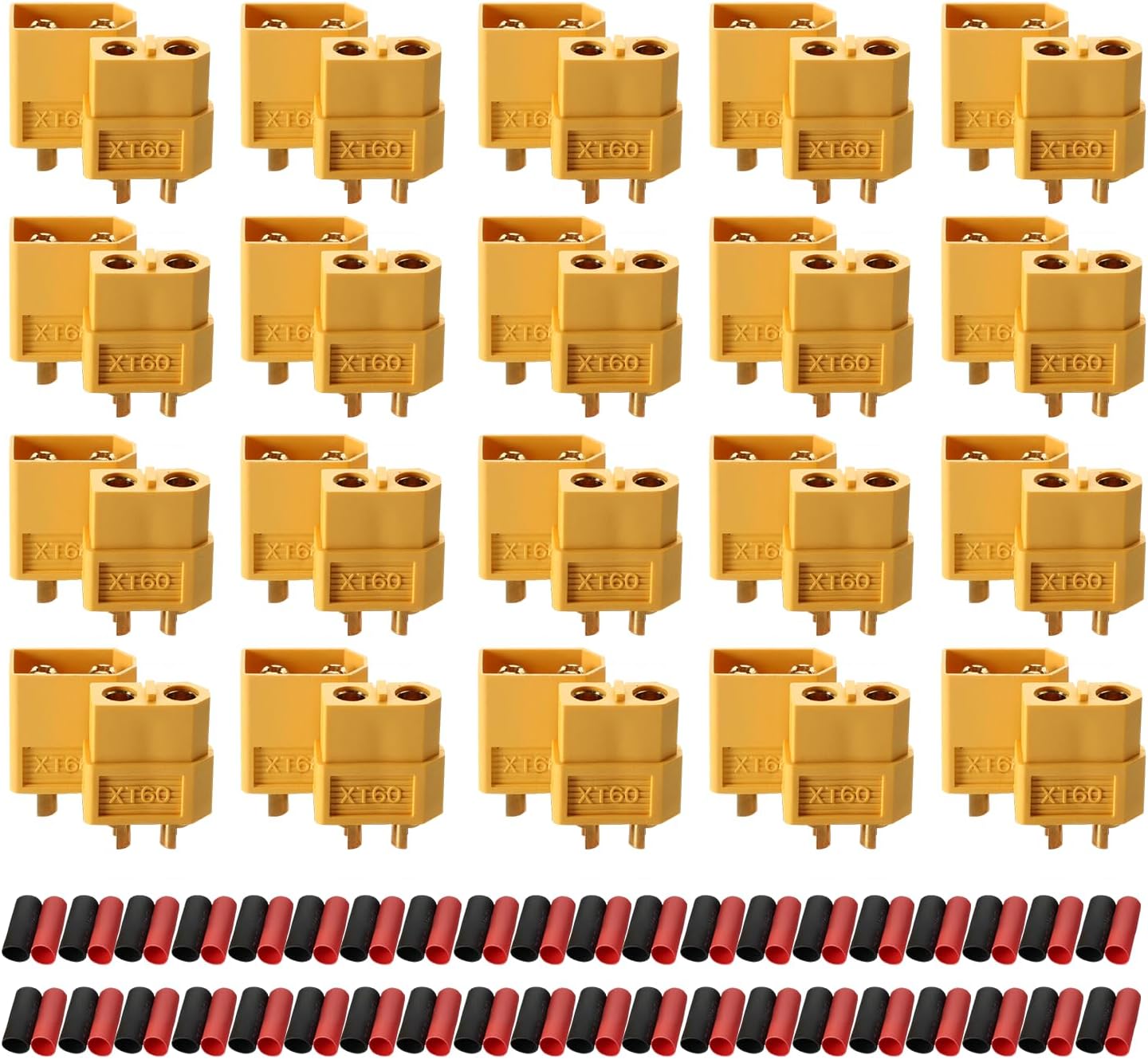 20 Pairs XT60H XT-60 Male & Female Bullet Connector Plug for RC Car/Boat/LiPo Battery with Heat Shrink Tube, 60A 500V