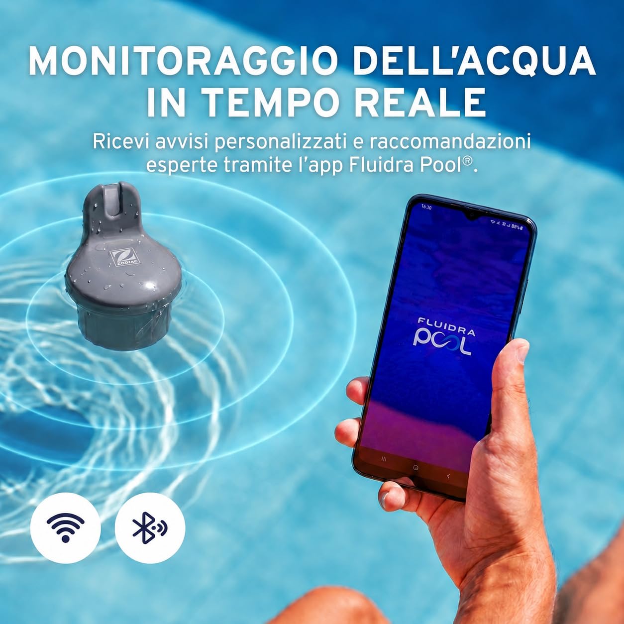Zodiac Blue Connect Gold- Analizzatore Intelligente per Piscine e Spa, Sistema Plug & Play, Misuratore di pH, Cloro e Temperatura, Compatibile con Elettrolisi Salina, Notifiche Smartphone
