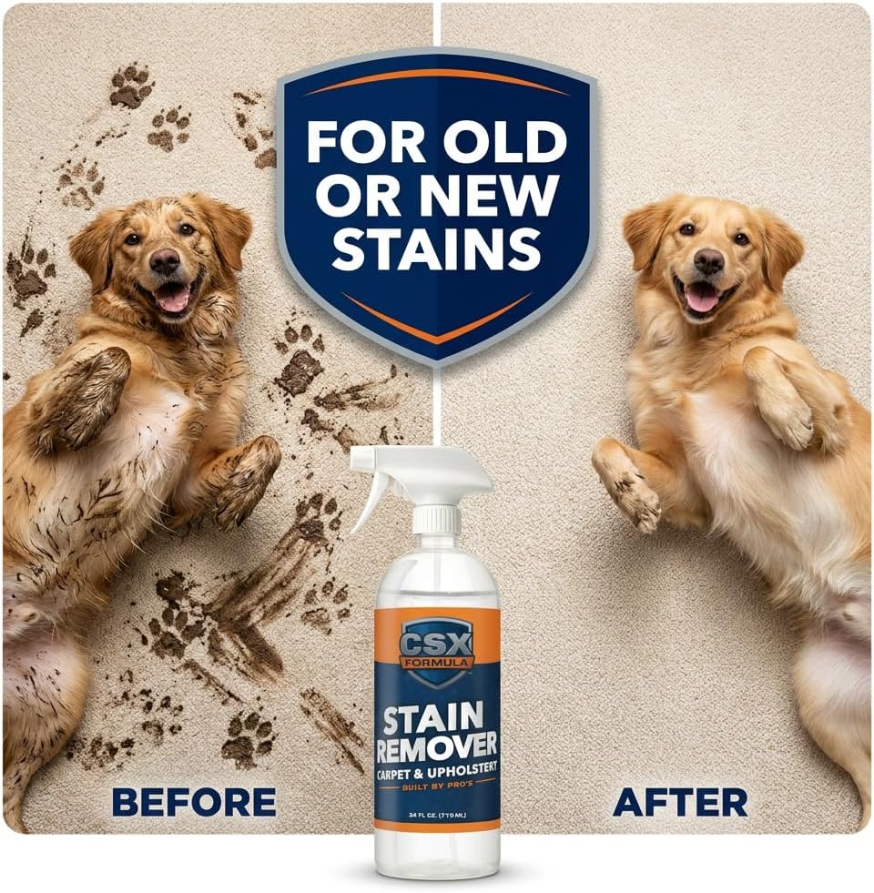 CSX Powerful Stain Remover 24oz – Heavy Duty Carpet & Upholstery Cleaner, Professional Strength, Deep Clean Formula – Removes grease, wine, coffee, ink, food, and more – Made in the USA