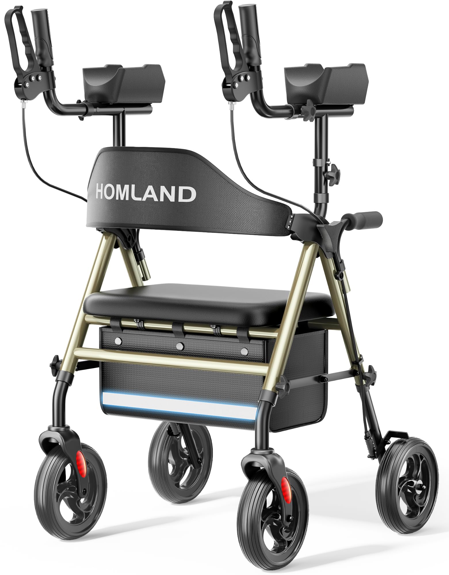 Upright Walkers for Seniors, Stand Up Rollator Walker with Adjustable Padded Armsupport & Seat, Folding Rolling Walker with 8'' Wheel Suitable for All Terrain, Champagne