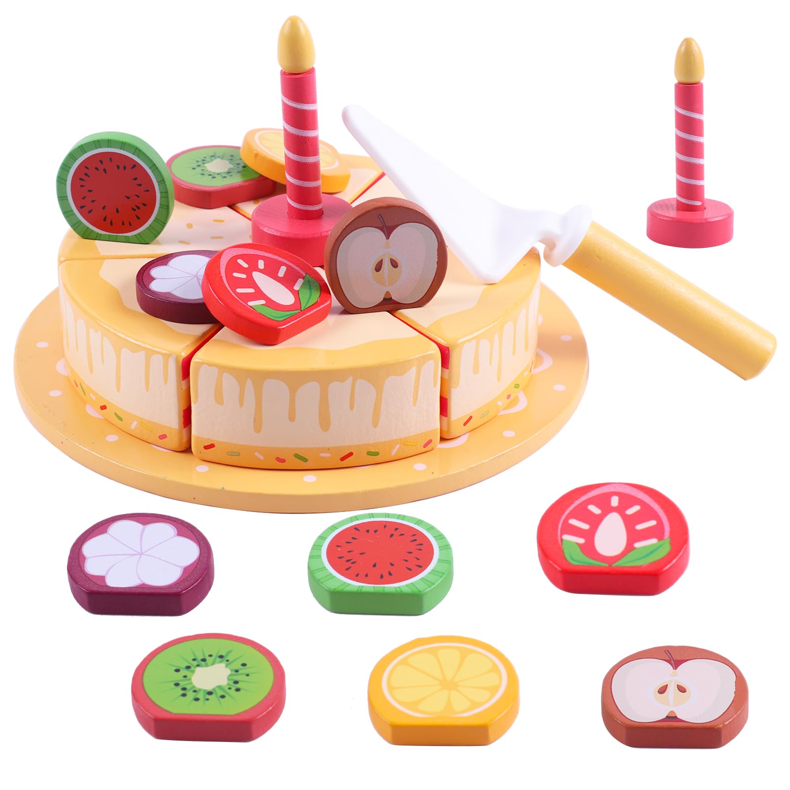 Torta in Legno - Gioco di Taglio Realistico per Bambine, Regalo di Compleanno per Bambini dai 3 Anni in Su