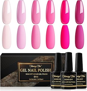 Shining She Esmaltes Semipermanentes Para Uñas en Gel UV LED,6 Colores Verano Rosa Claro Fucsia Pintauñas Semipermanentes Apto Para Principiantes Manicura,8ML