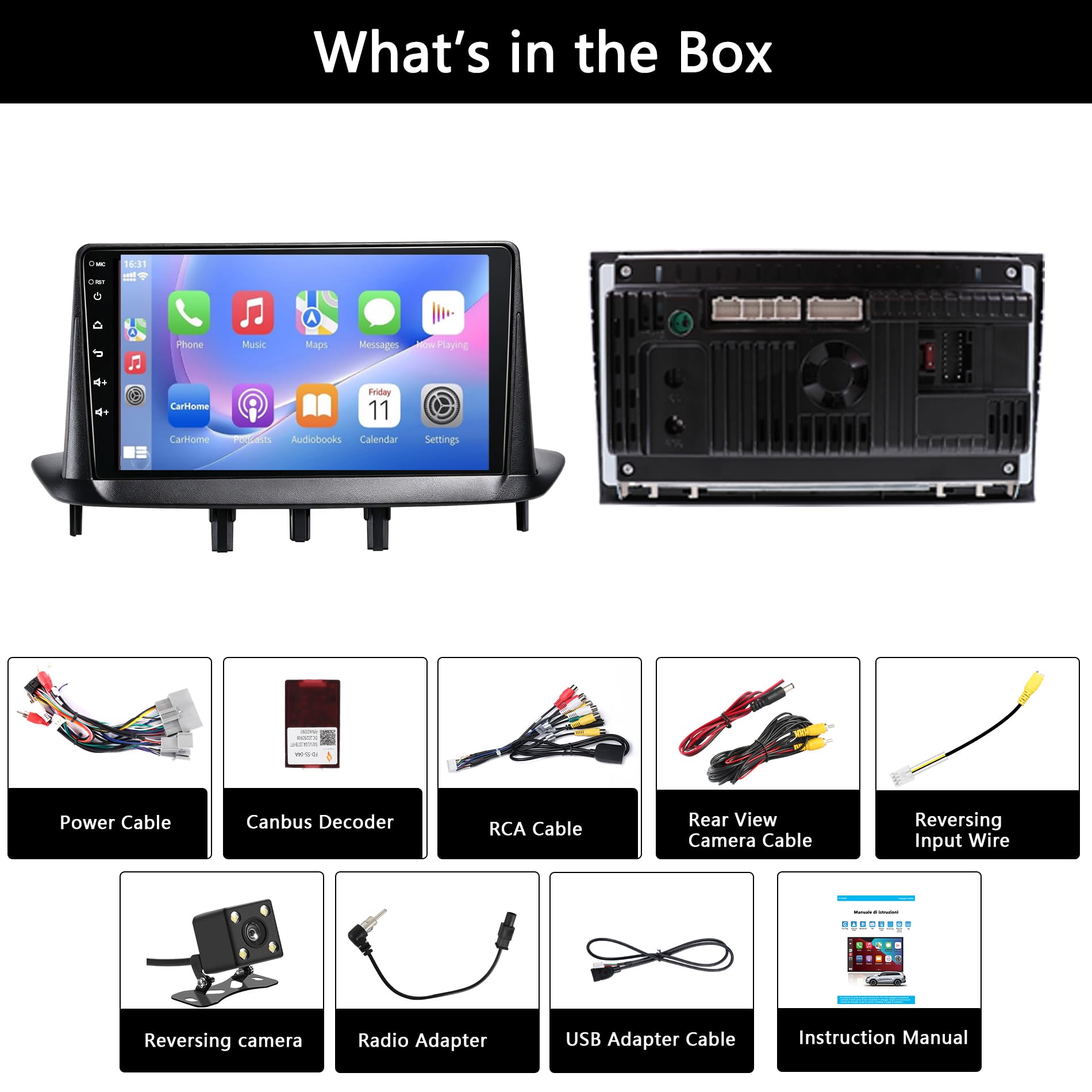 Car Stereo Pantalla Renault Megane 3 2009-2014 con Wireless Carplay&Android Auto 9" Touchscreen Estereo portatil para Coche Bluetooth con Rear Camera, GPS Navci, FM RDS Radio, EQ,DSP,SWC