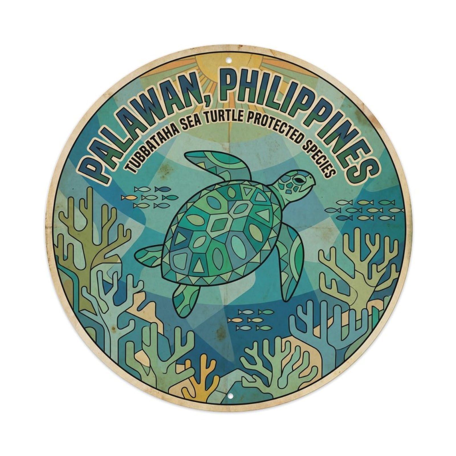 Tubbataha Sea Turtle Palawan Tropical Ocean Underwater Metal Tin Sign