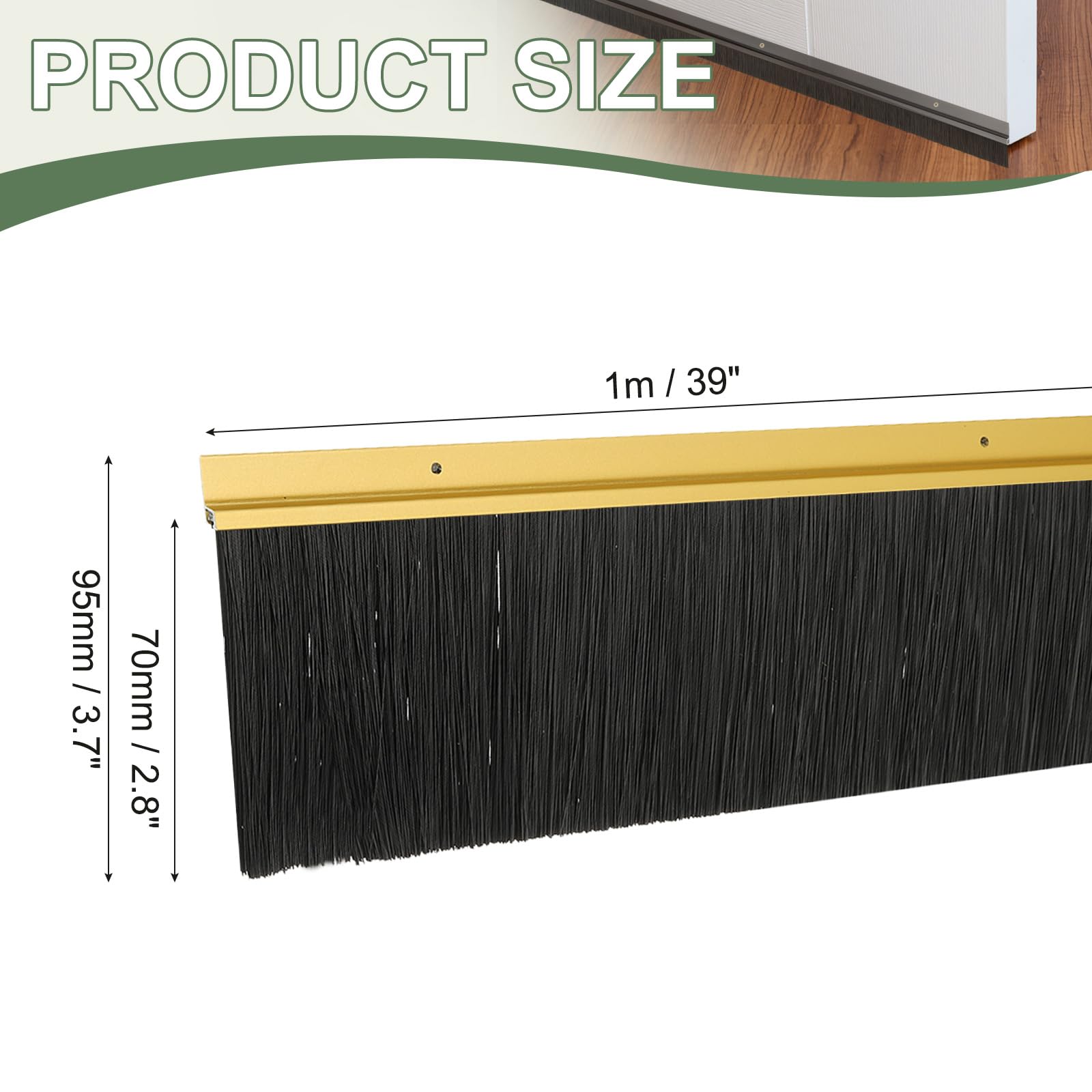 YELARXI Door Sweep Aluminum Alloy Brush Sweeps, 2.8 Inch Black PP Brush 39"L x 3.7"W Fit for Gaps of Door Bottom - Image 2