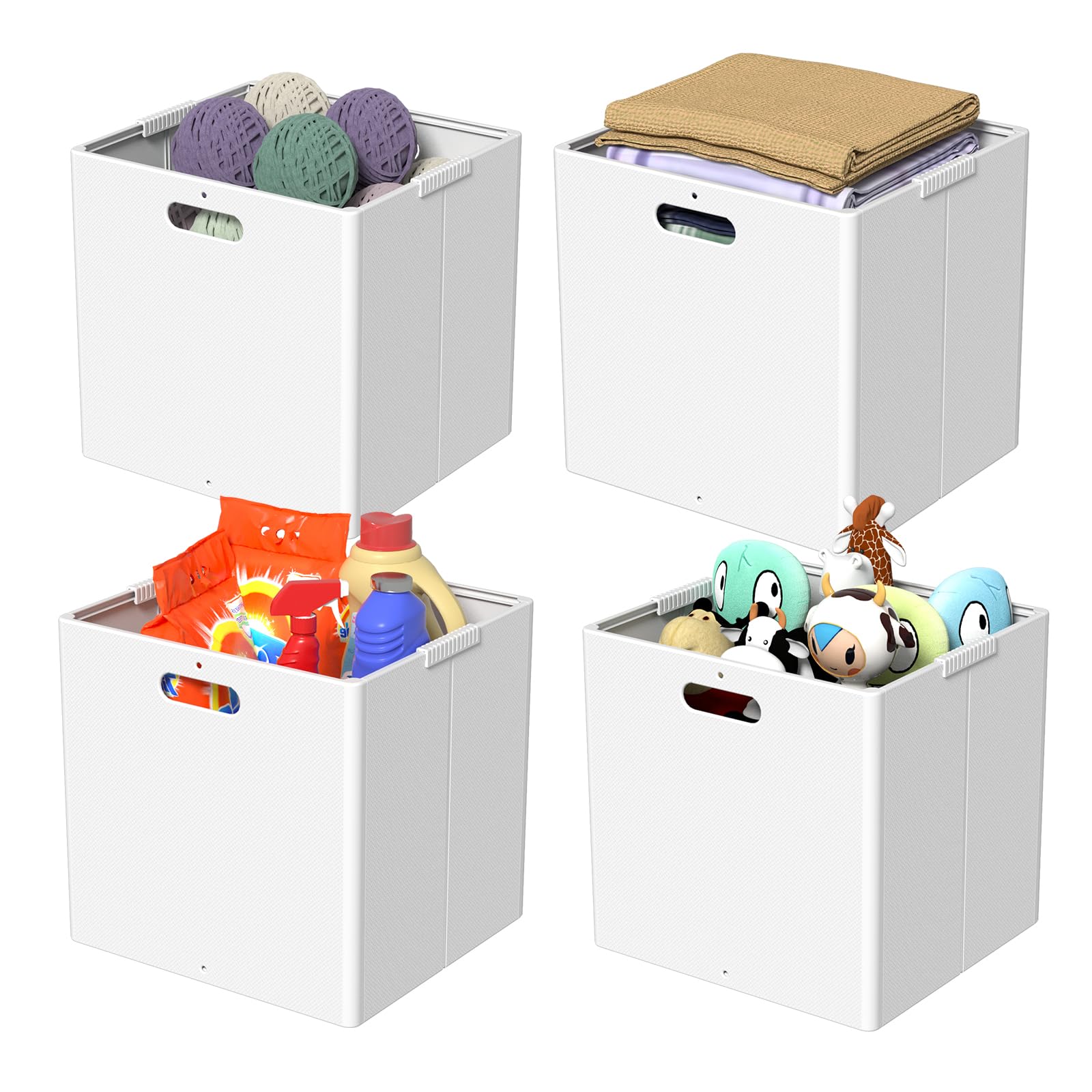 Xeabia Plastic Cube Storage Boxes, Foldable Organizer Cube Bin, White, 4 Packs โ image 1