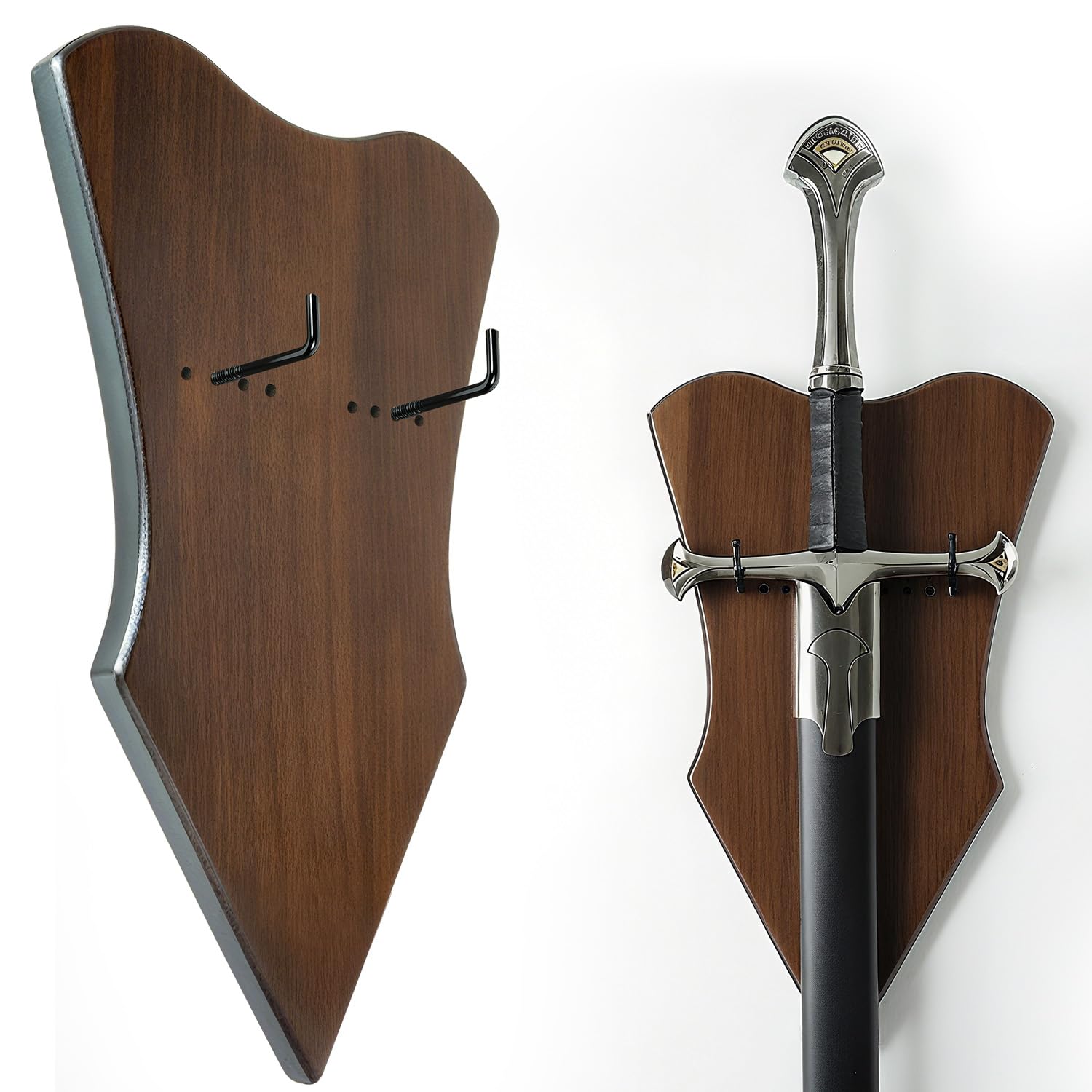 Elifinds Sword Wall Mount Adjustable Solid Wood Vertical Hanger for Axe Dagger Bow Medieval Gun Holder with Hardware (1 Piece, Large Size)
