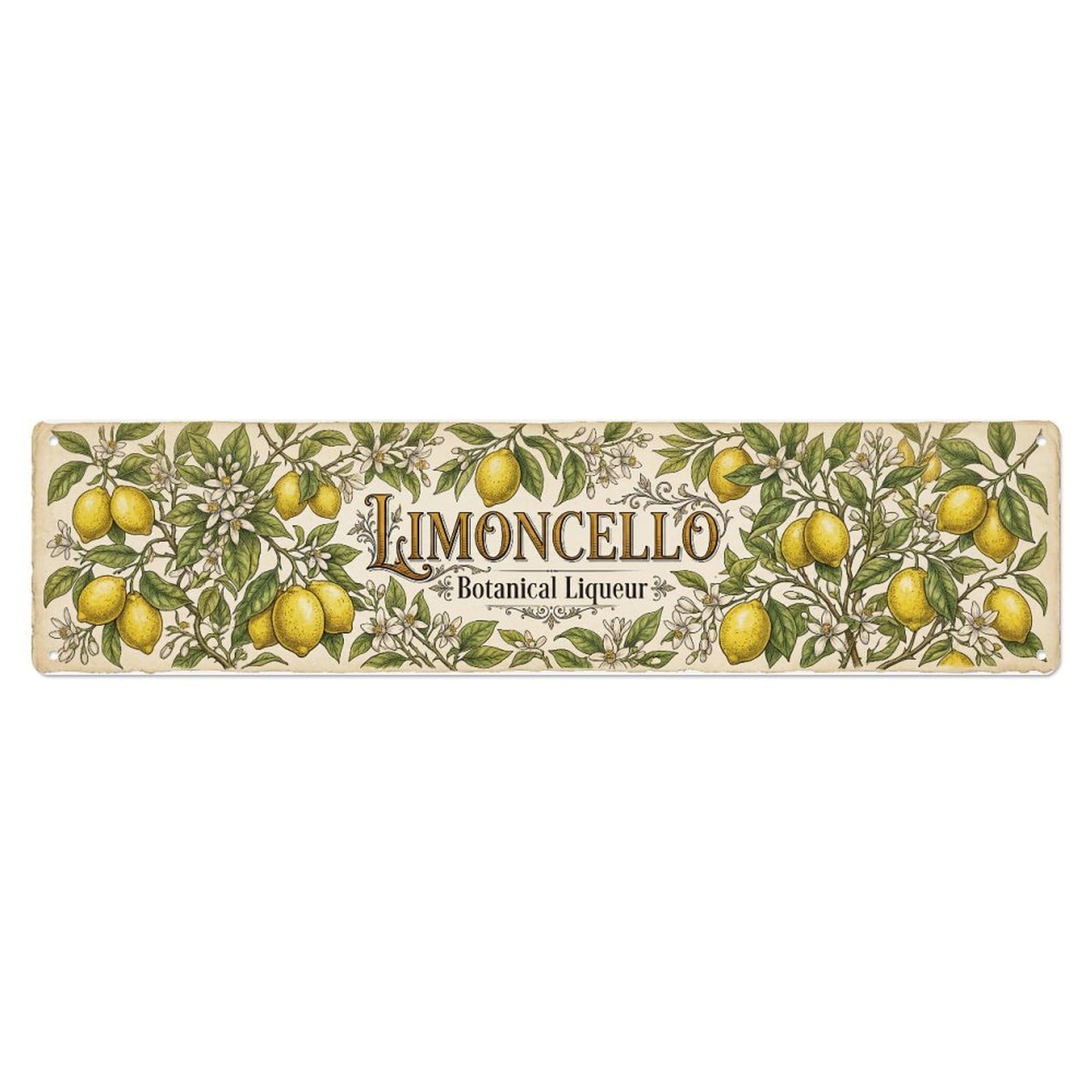 Limoncello Botanical Lemon Liqueur Metal Tin Skinny Sign Plaque Wall Decor for Cafe, Club Bar, Office, Home Garden Metal Poster 4x16Inch