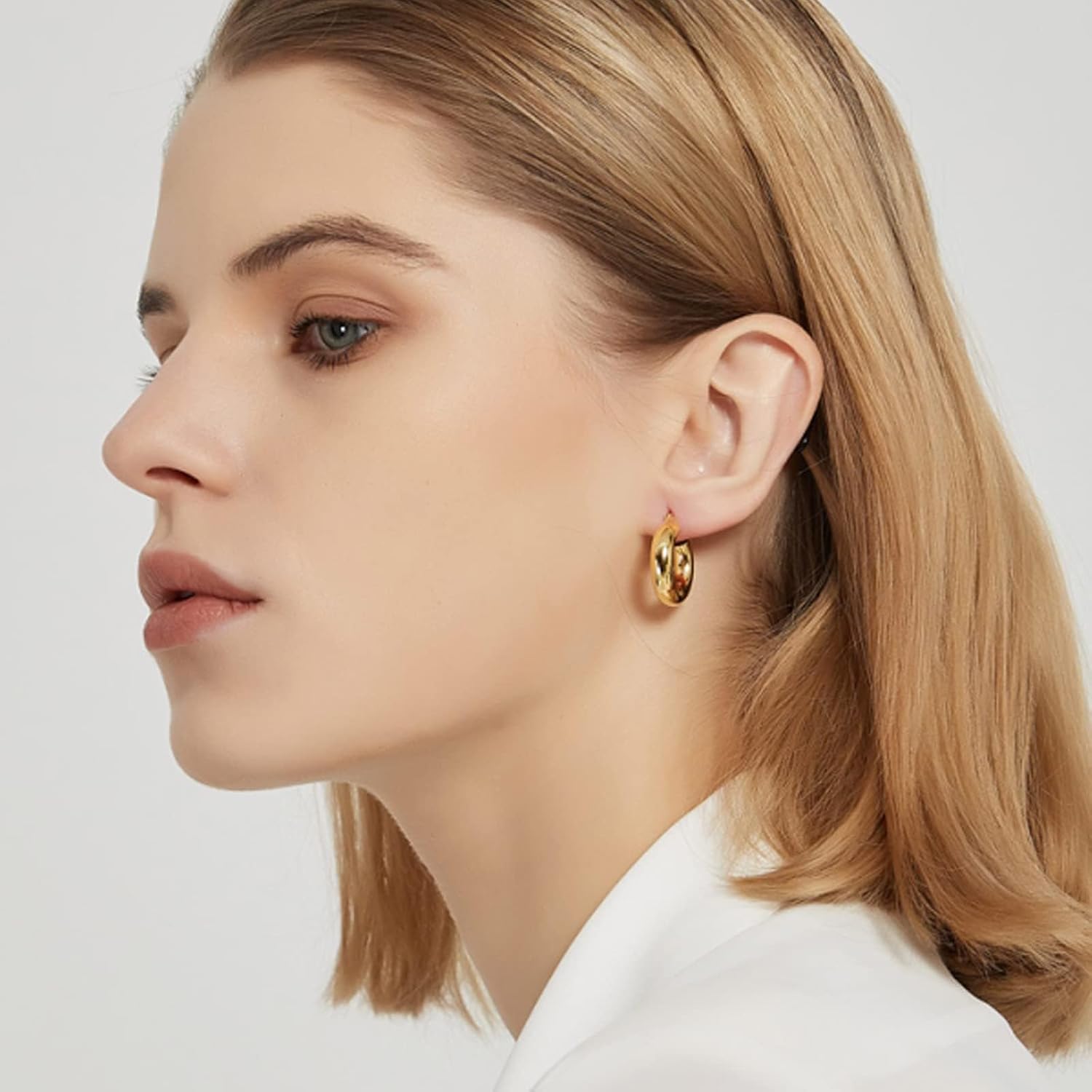 Small Chunky Gold Hoop Earrings for Women 18K Gold Plated Trendy Dainty Thick Hoops Earrings - Image 5