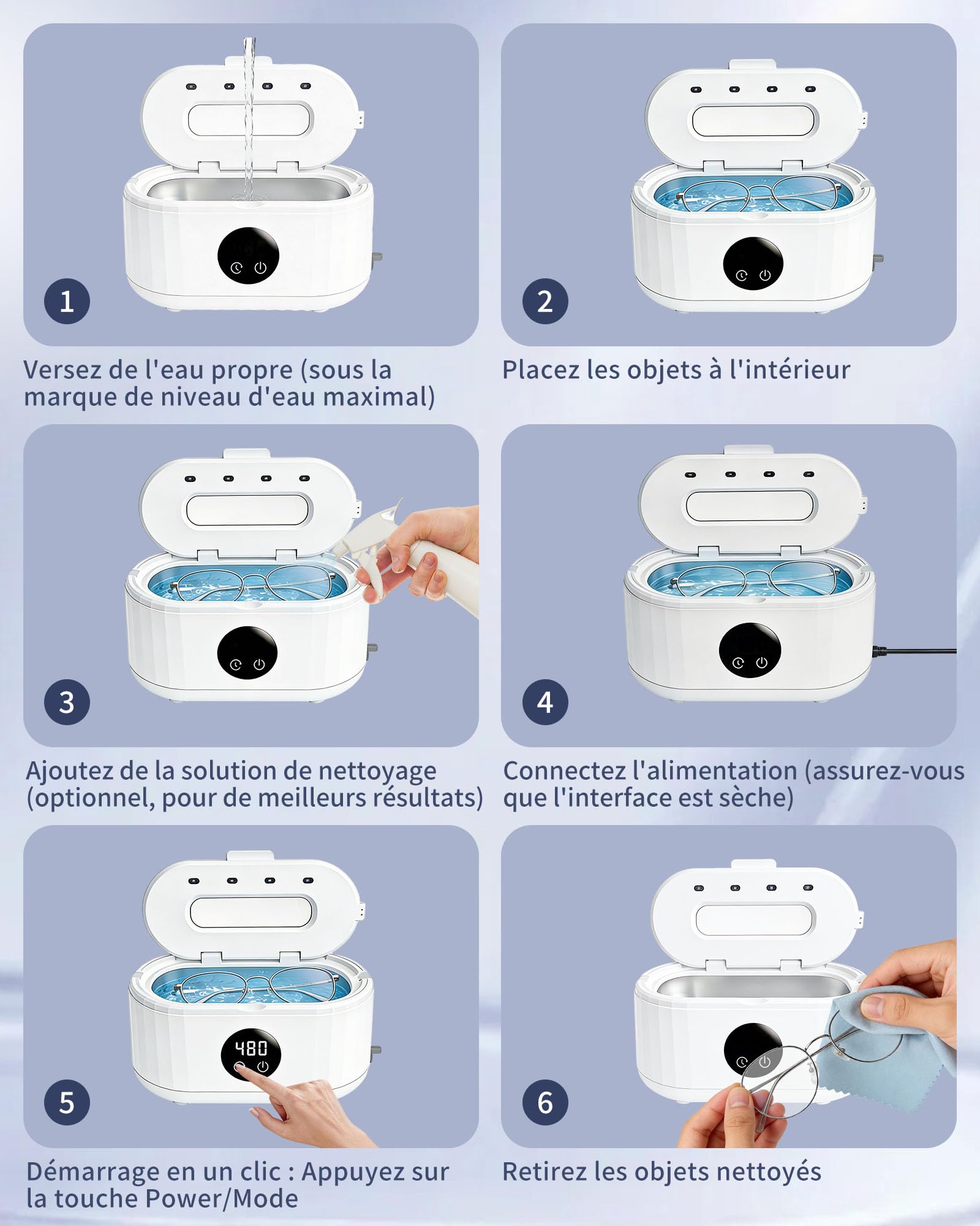 Nettoyeur Ultrasons, 50 kHz UV Ultrasonic Cleaner, Bac a Ultrason 5 Modes de Nettoyage, Nettoyeur Ultrason Bijoux adapté aux Lunettes, Bijoux, Prothèses Dentaires et Outils Cosmétiques