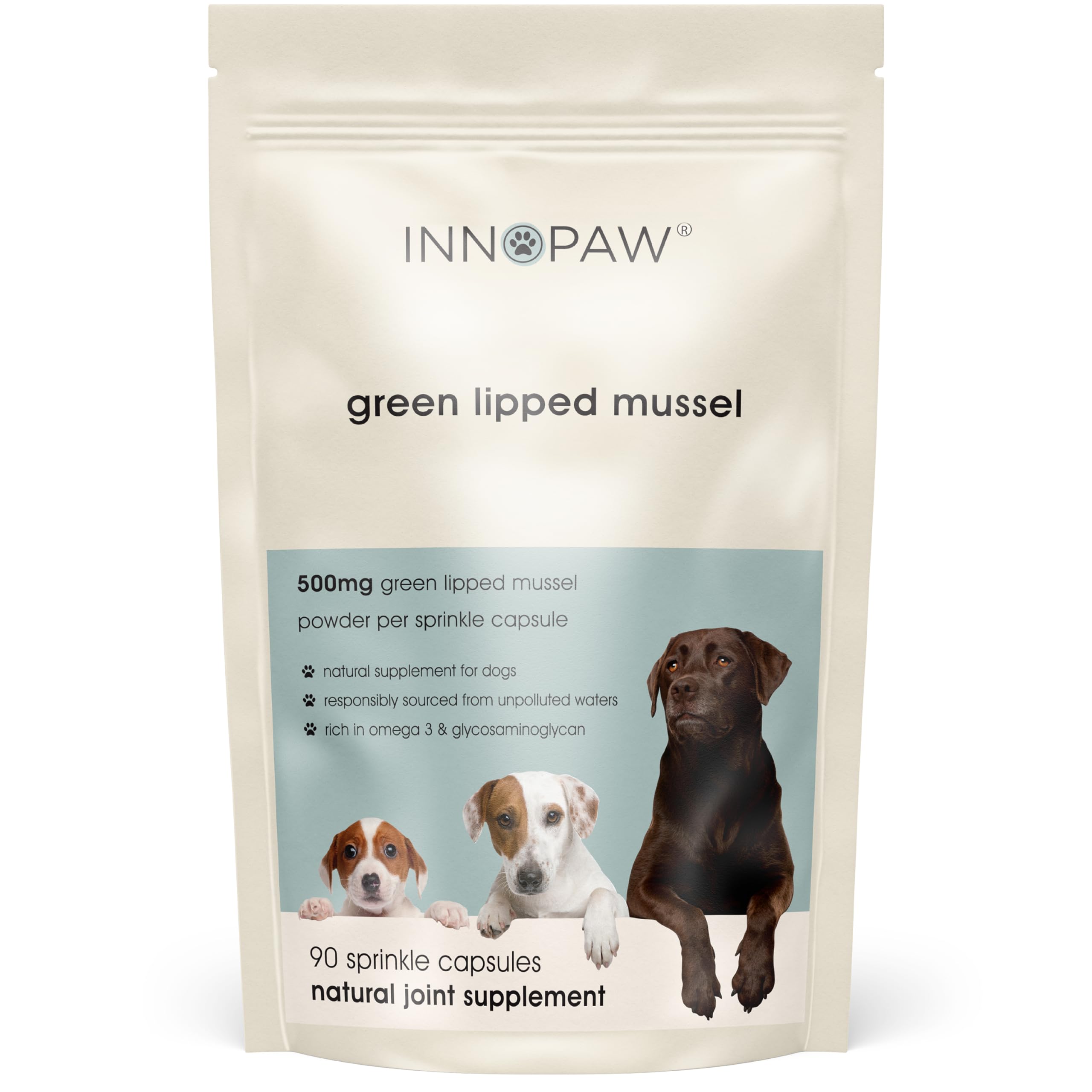 INNOPURE Green Lipped Mussel For Dogs 500mg - 100% Pure, No Fillers or Binders, Joint Care For Dogs, New Zealand Sourced with Omega-3 Fatty Acids & Vitamins - 90 Capsules, UK Made