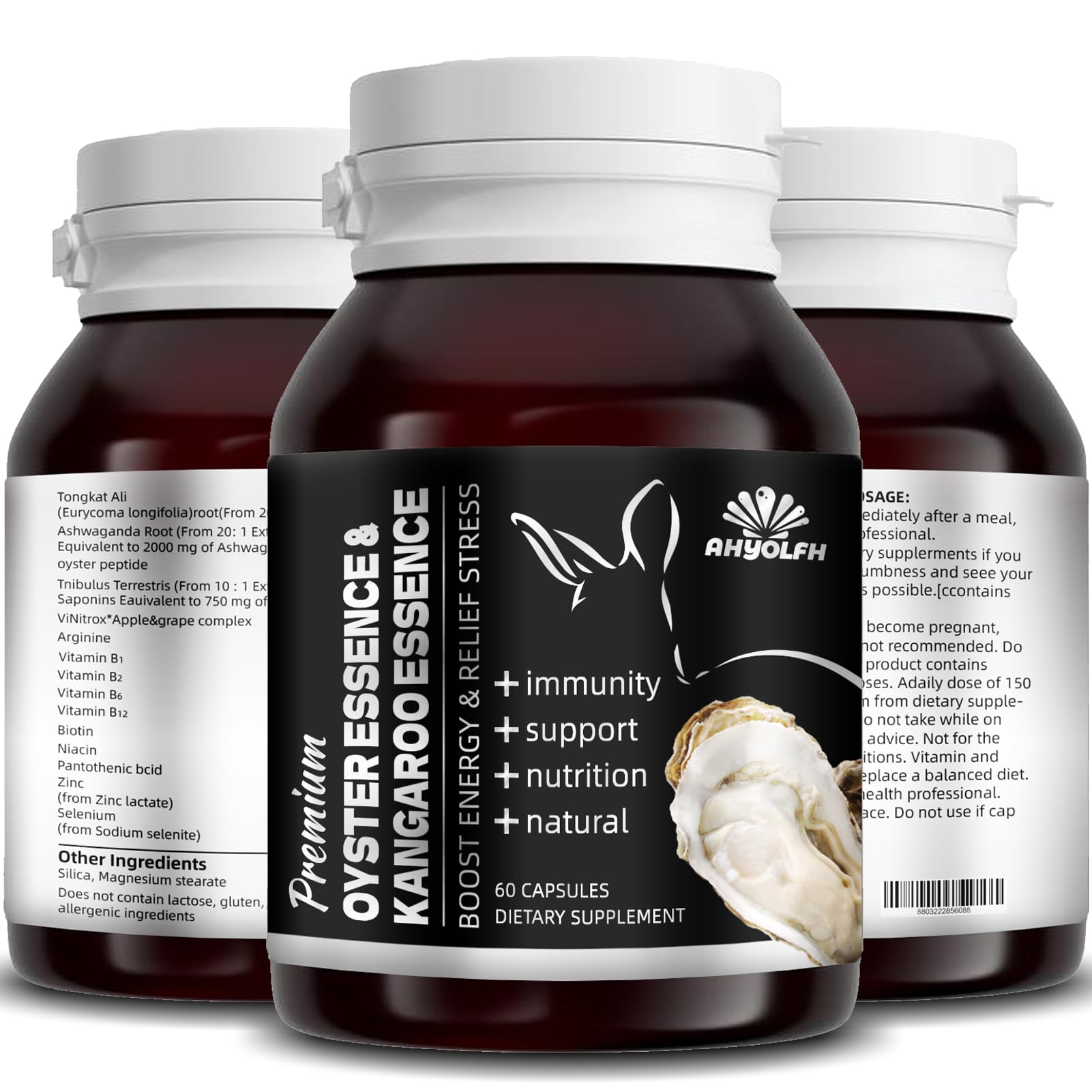 Oyster Essence and Kangaroo Essence, Oyster Extract, Oyster 𝐒𝐮𝐩𝐩𝐥𝐞𝐦𝐞𝐧𝐭 Peptides Capsules, Oyster Extract - Pure, for Men & Women – Supports Energy & Immune Boost, 60 Capsules (1)