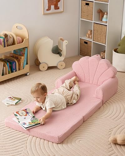 Miniatura 4 de Blissful Diary Sofá para niños, sofá plegable suave 2 en 1, silla para niños pequeños, sofá convertible a tumbona, muebles para niños para sala de