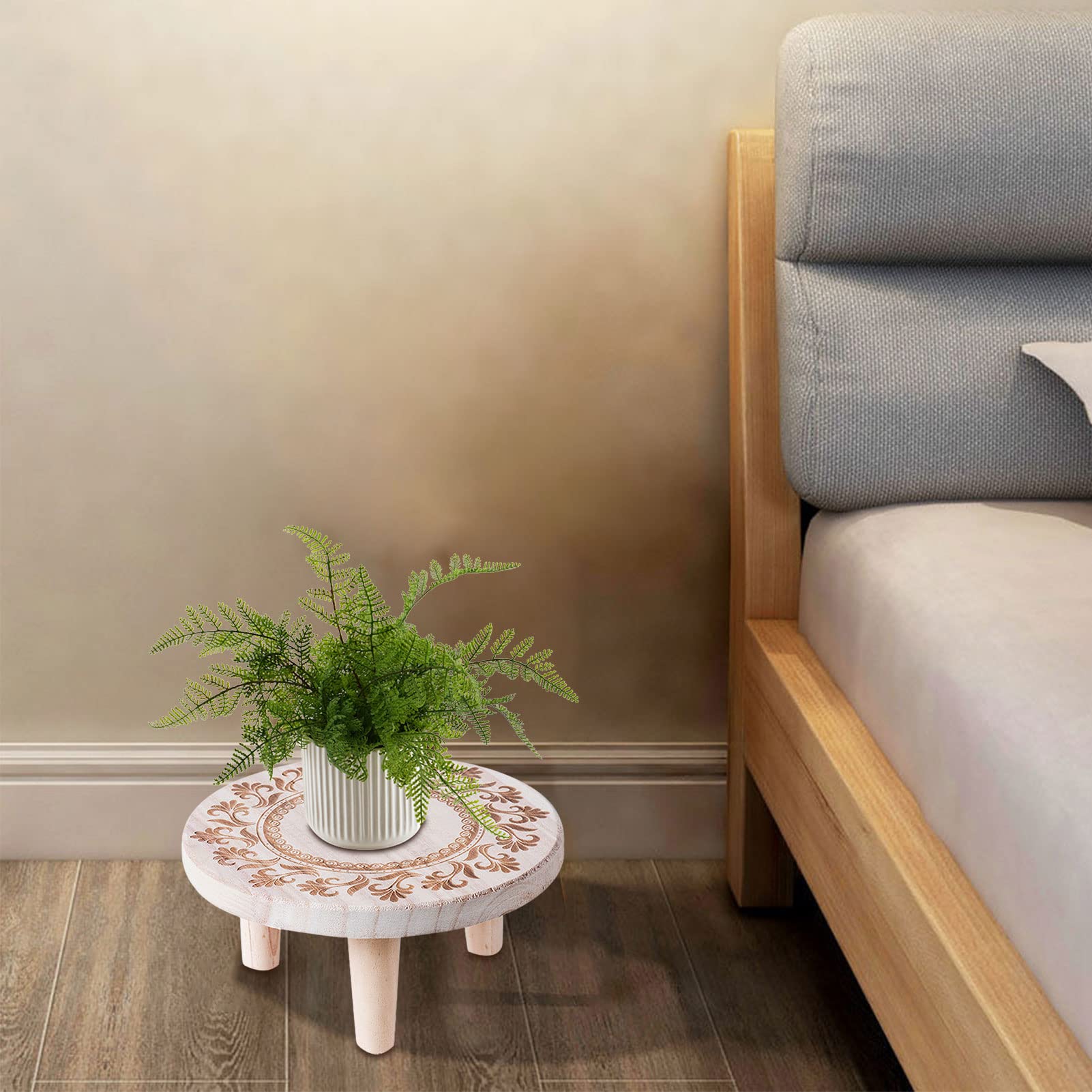 Support Plante En Bois Massif - Tabouret Rond Présentoir Pour Pots De Fleurs, Succulentes, Bonsaï - Intérieur, Balcon, Bureau