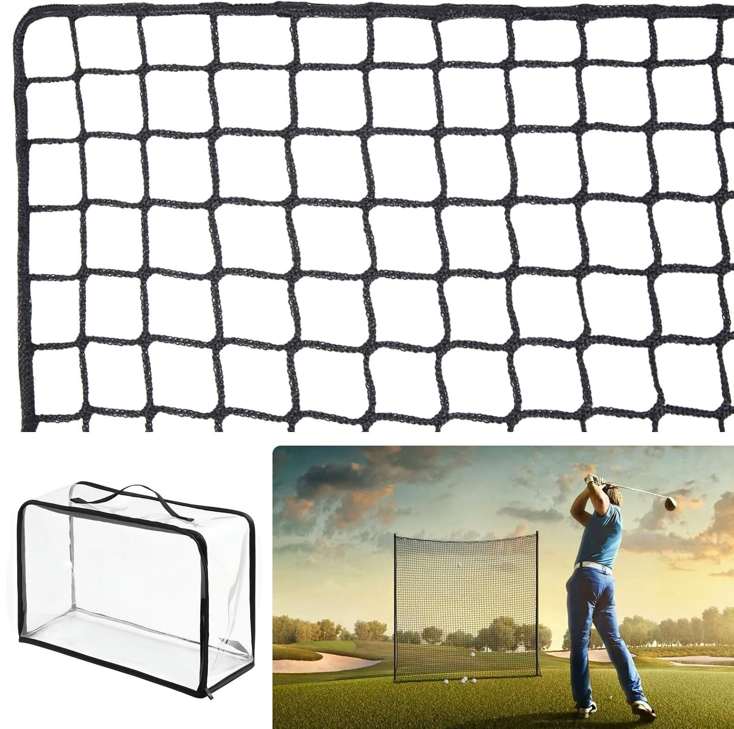 Red de Práctica de Golf 3x3M, Malla Cuadrada 2,5x2,5cm, con Bolsa de Transporte