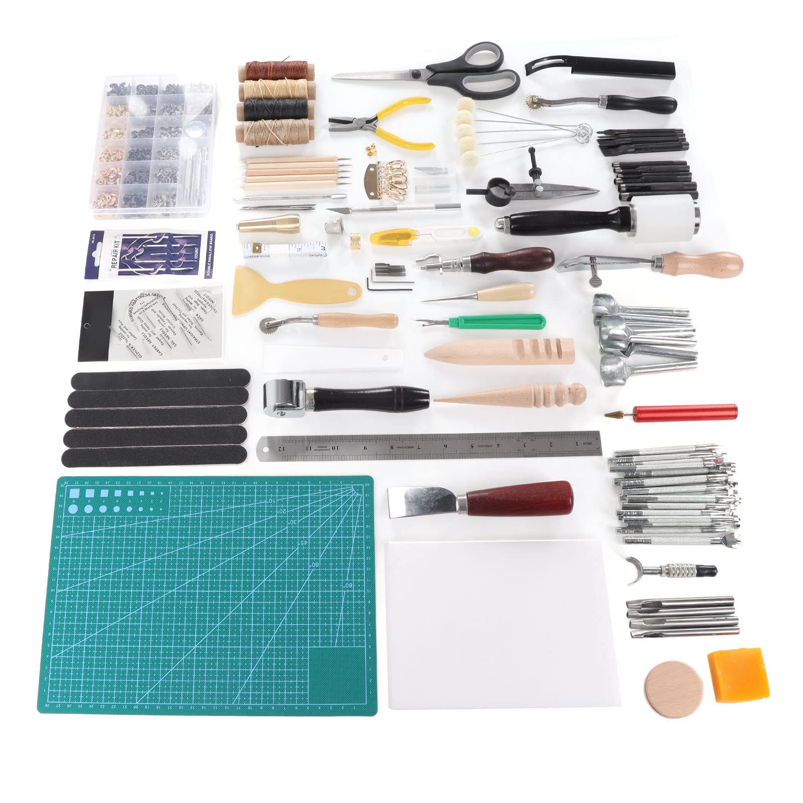 Kit Completo De Herramientas Para Trabajar Cuero, Juego De Reparación De Madera Y Acero Inoxidable Para Ropa Y Muebles, Incluye 4 Rollos De Hilo Encerado Para Proyectos De Bricolaje Y Manualida
