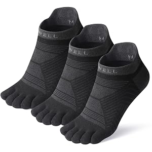 VWELL Toe Socks for Men Women COOLMAX Five Finger Socks High Performance Athletic Toe Socks No Show 3Pairs