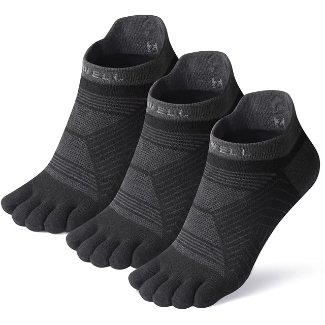 VWELL Toe Socks for Men Women COOLMAX Five Finger Socks High Performance Athletic Toe Socks No Show 3Pairs