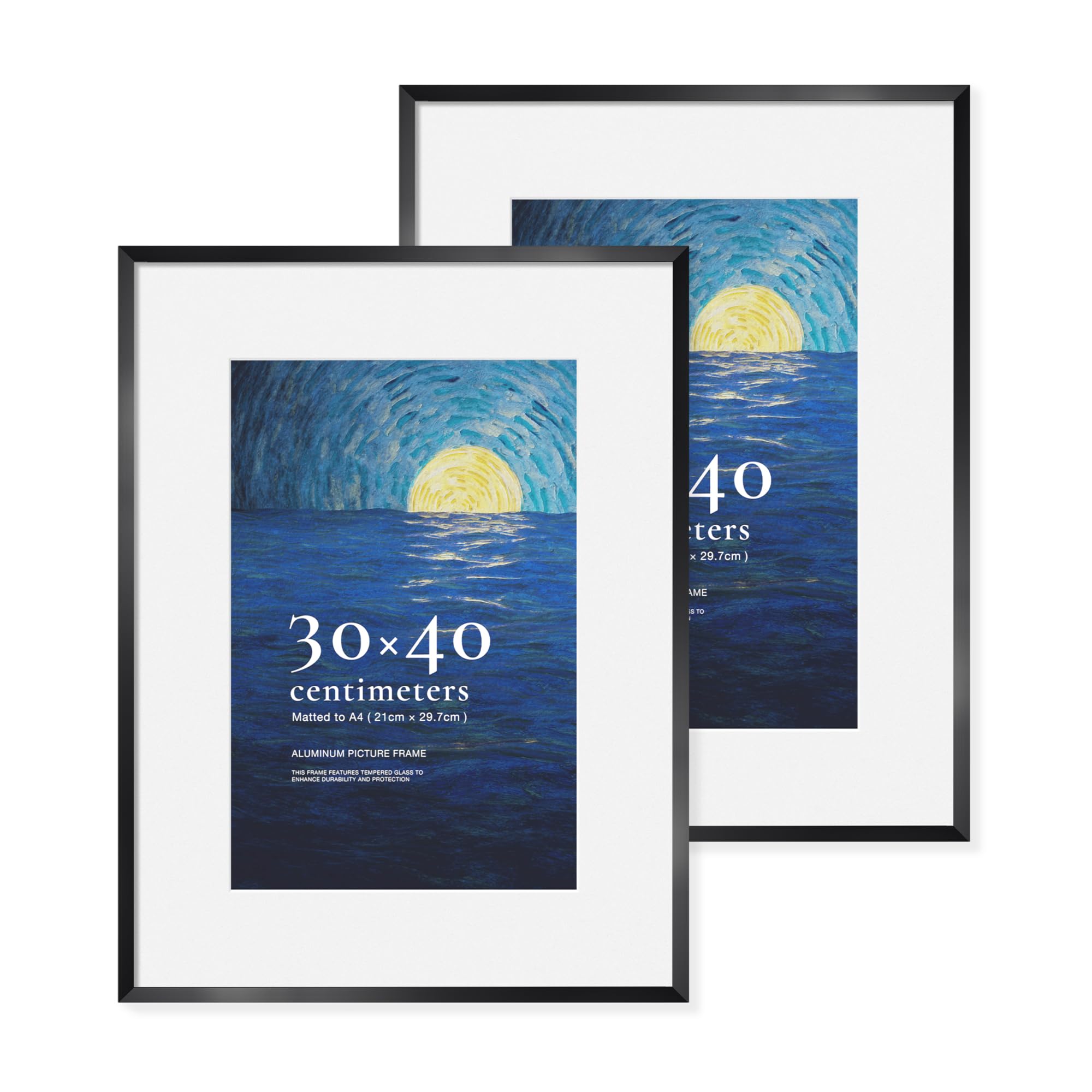 LIVINGTASTE 30x40 Picture Frames Brushed Black Aluminium, 2 pack 12x16 inch Photo Frames with Plexiglass Front, for Posters, Artwork, Wall Display Only