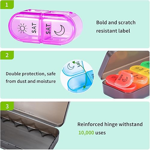 Miniatura 6 de Betife Pastillero semanal 2 veces al día, pastillero diario abierto por un lado, pastillero de viaje, contenedor de píldoras portátil AMPM,