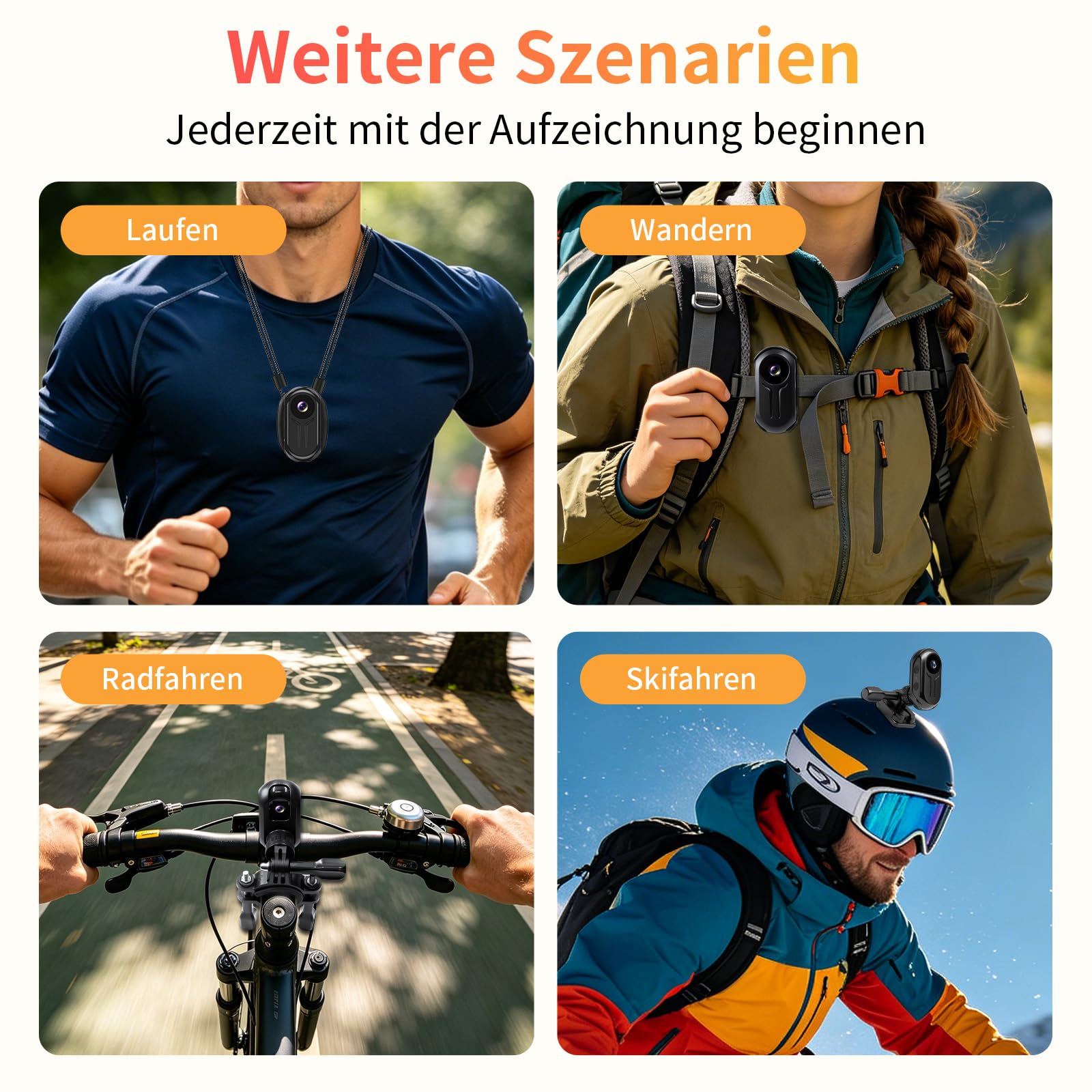 Action Camera 2K, Mini BodyCam Körperkamera 120° Weitwinkel Magnetische mit Display ActionCam für POV Kamera, Sport Actionkameras mit Nachtsicht für Motorrad,Radfahren,Vlog, Abenteuer