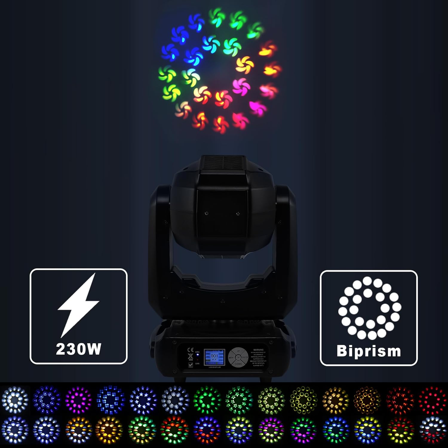 Ridgeyard 230W 7R Moving Head Stage Light DJ Lights Professional Spotlight Zoom Moving Head Beam Light 8+16 Prisms/Wash/Beam/Frost/Rainbow Effect,DMX512 for Party Stage Disco Club Wedding 1 Pack