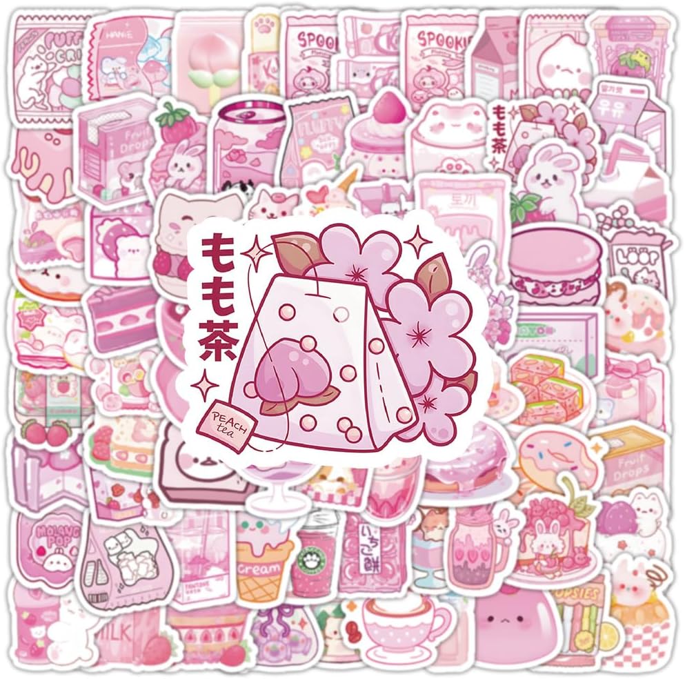 ZJSXINDI 100pcs Cute Small Stickers Set Kawaii,Cardstock Stickers Decorative Masking Stickers Planner Stickers for Personalize (Pink Foods) image 4