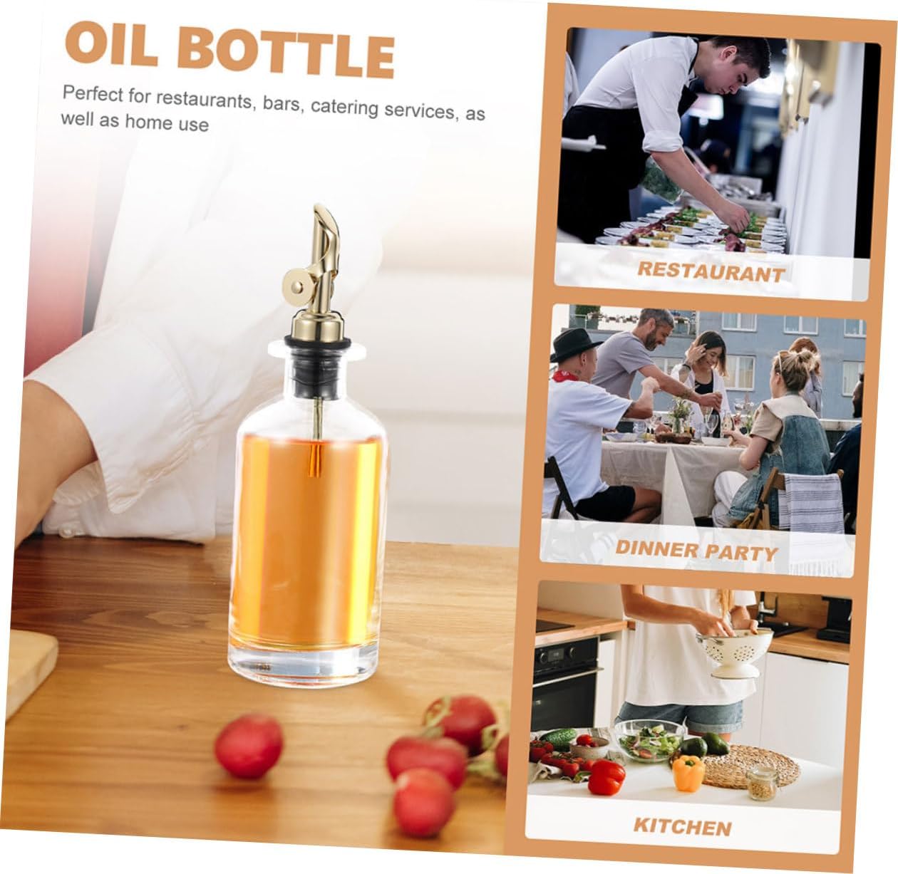 BESPORTBLE 2pcs 500ml Glass Oil Dispenser Bottles Set with Anti-leak Spout, Automatic Opening and Closing Soy Sauce and Vinegar Container for Kitchen Cooking and Salad Use, Gold Color