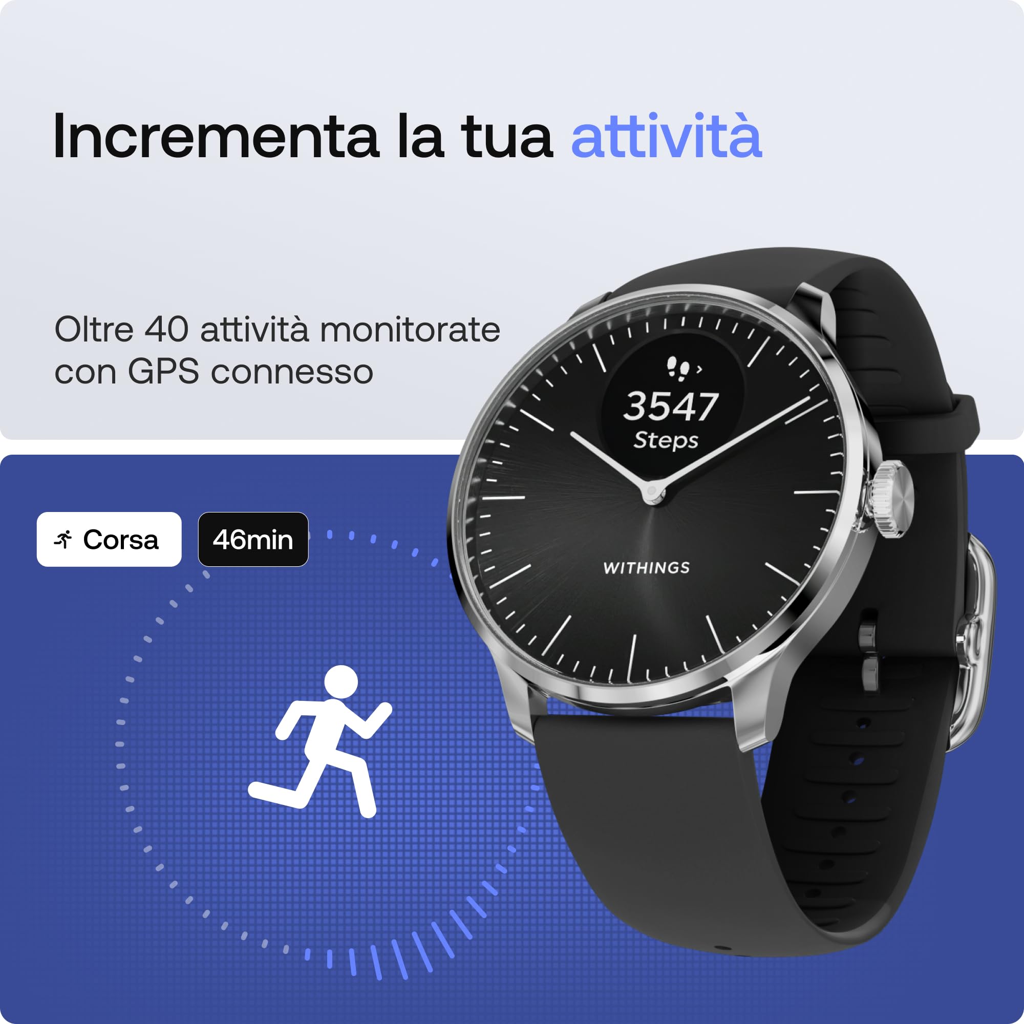 Withings ScanWatch Light - Smart Watch ibrido con monitoraggio della frequenza cardiaca, fitness tracker, monitoraggio del ciclo, monitoraggio del sonno