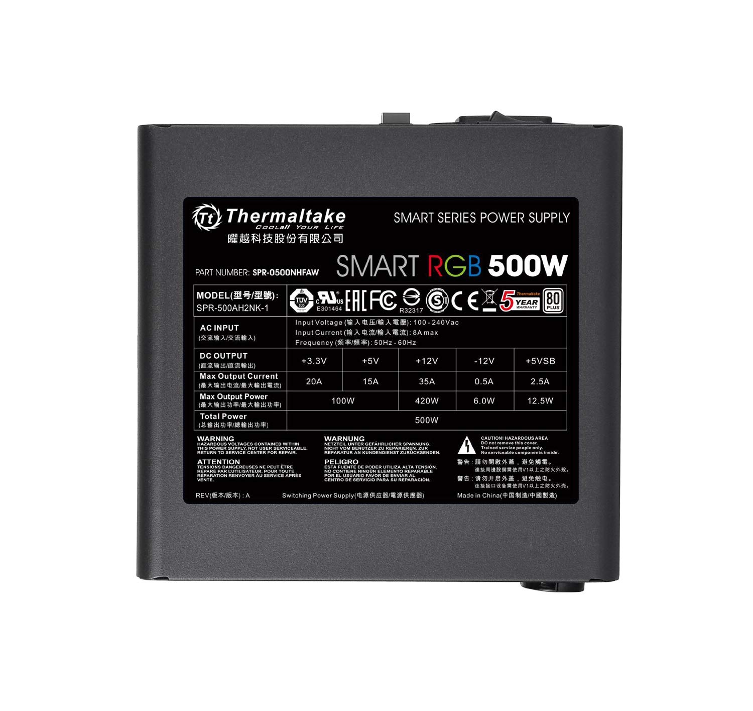 Thermaltake Smart RGB USB Óptico 800DPI Ambidextro Negro ratón Negro 500 Watt