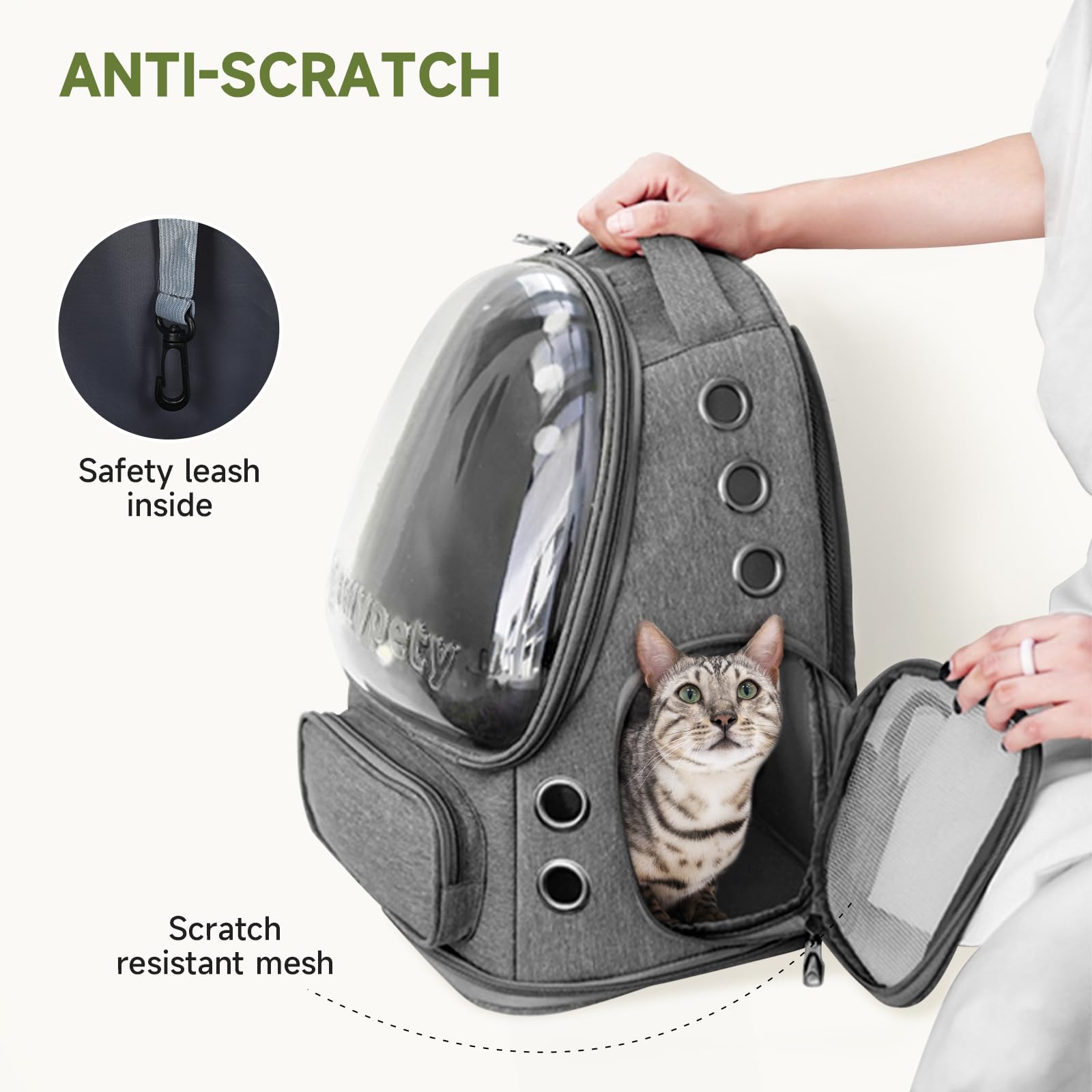 Cawypety Mochila transportadora para gatos, transpirable, con burbujas de espacio grande, para gatitos, perros pequeños de hasta 12 libras, transparente y plegable para viajes, senderismo